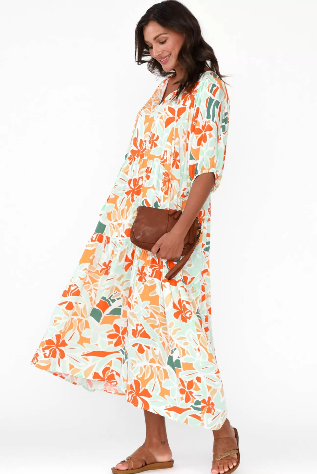 PQ Rima Orange Garden Midi Dress Sale