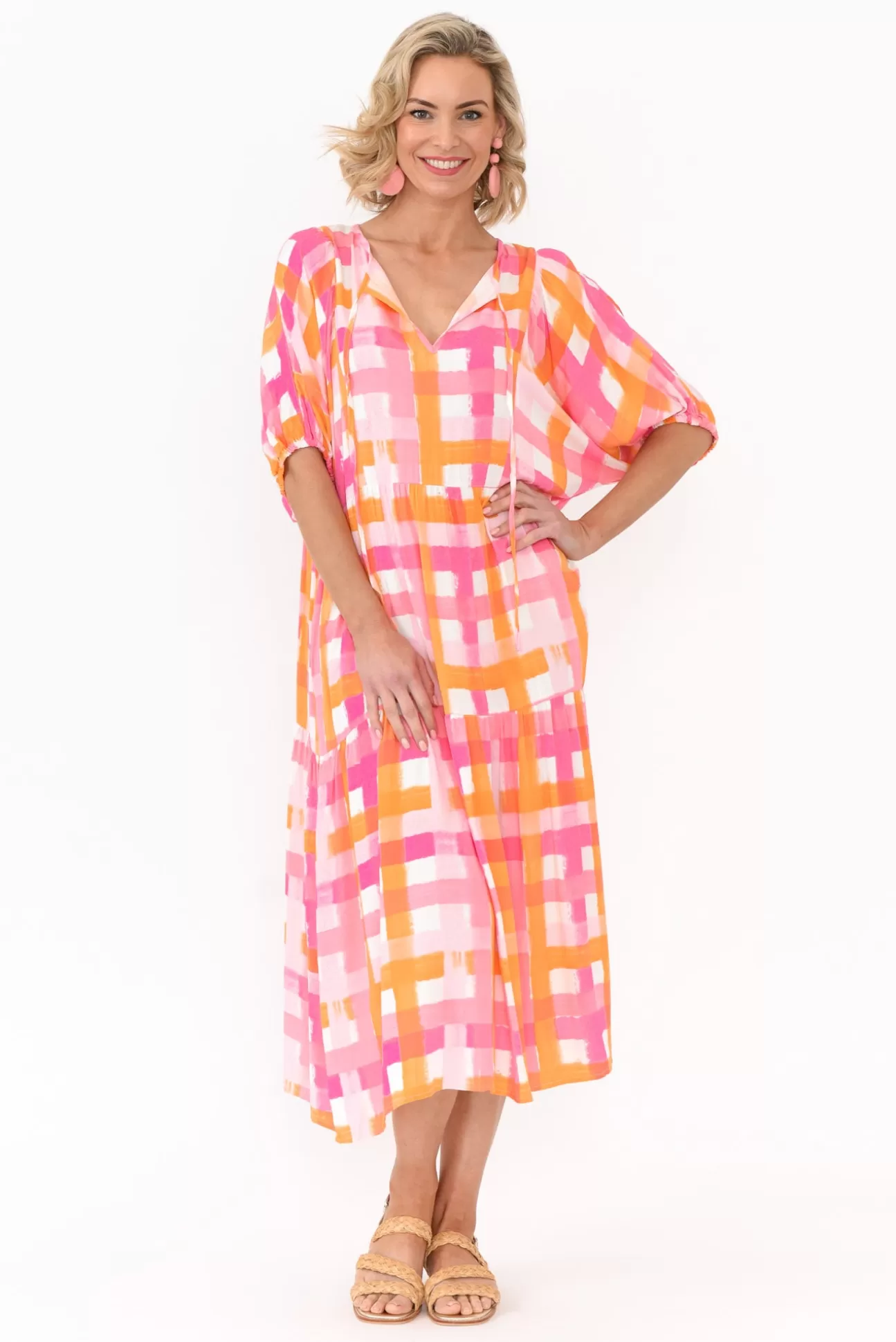 PQ Rima Pink Check Midi Dress Best