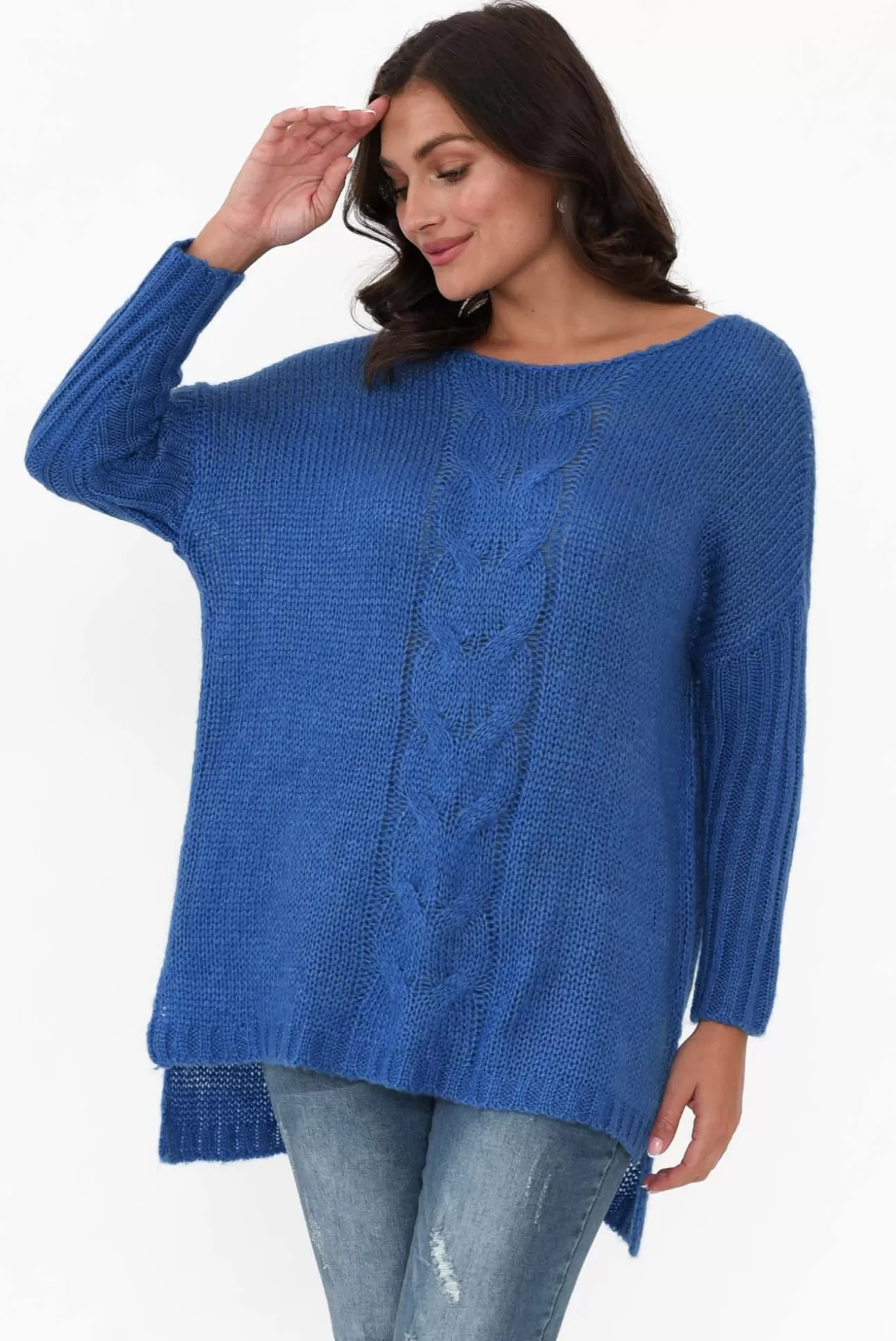 Cafe Latte Rinna Cobalt Cable Knit Detail Jumper New