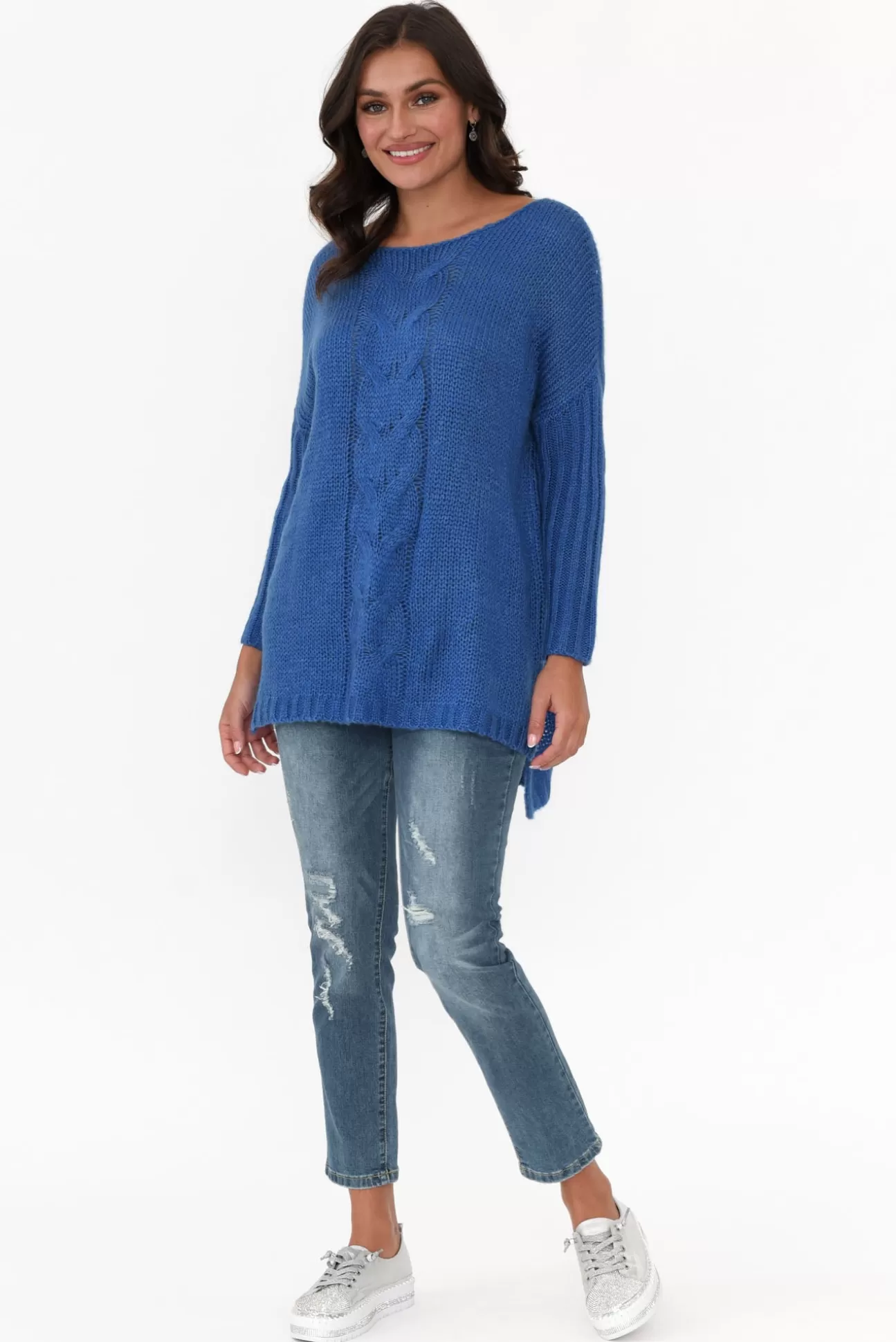 Cafe Latte Rinna Cobalt Cable Knit Detail Jumper New