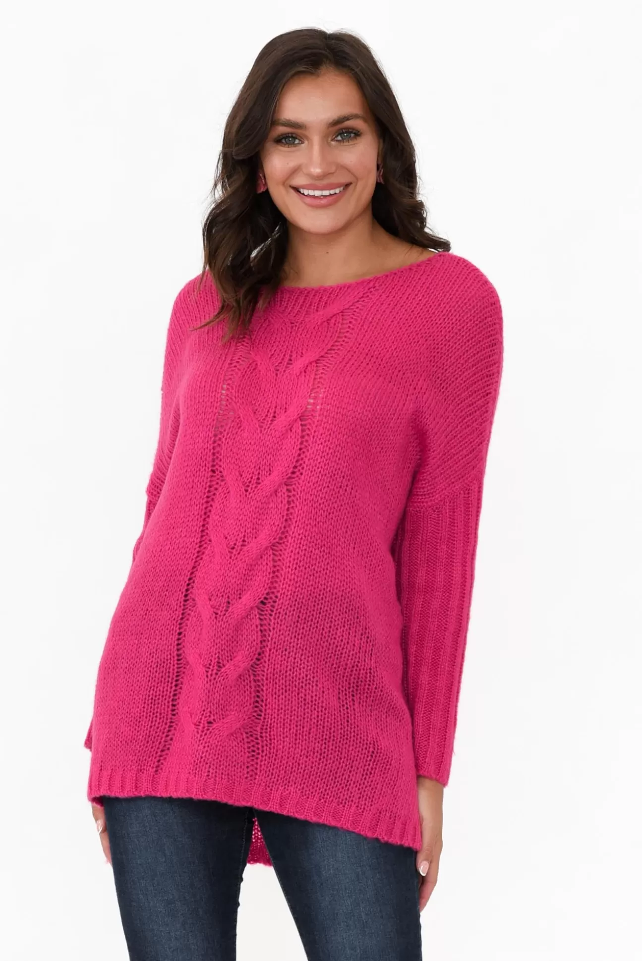 Cafe Latte Rinna Hot Pink Cable Knit Detail Jumper Fashion