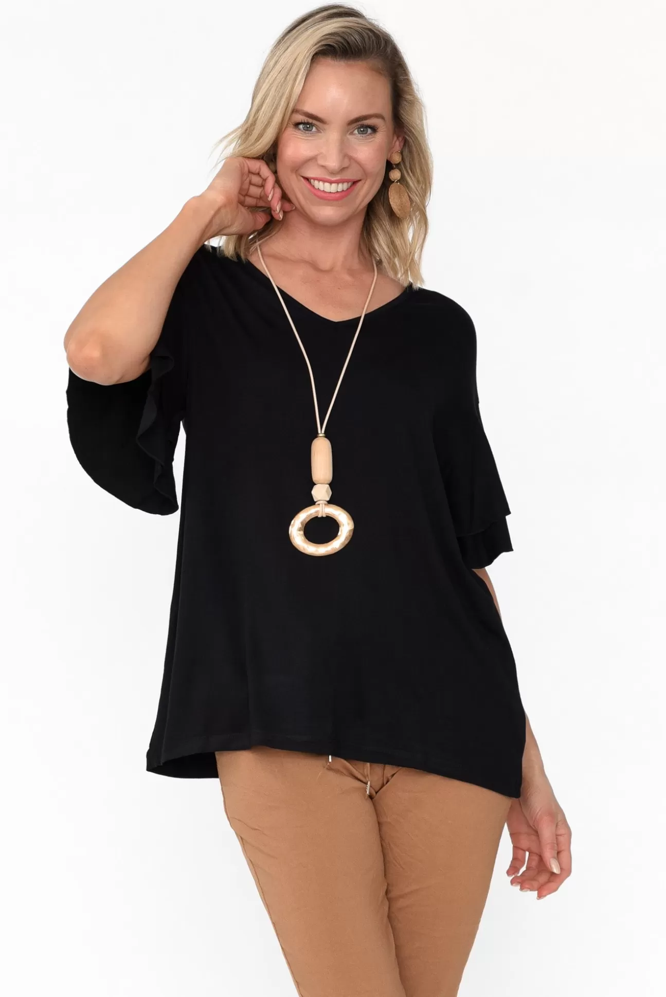 Betty Basics Ripon Black Frill Sleeve Top Flash Sale