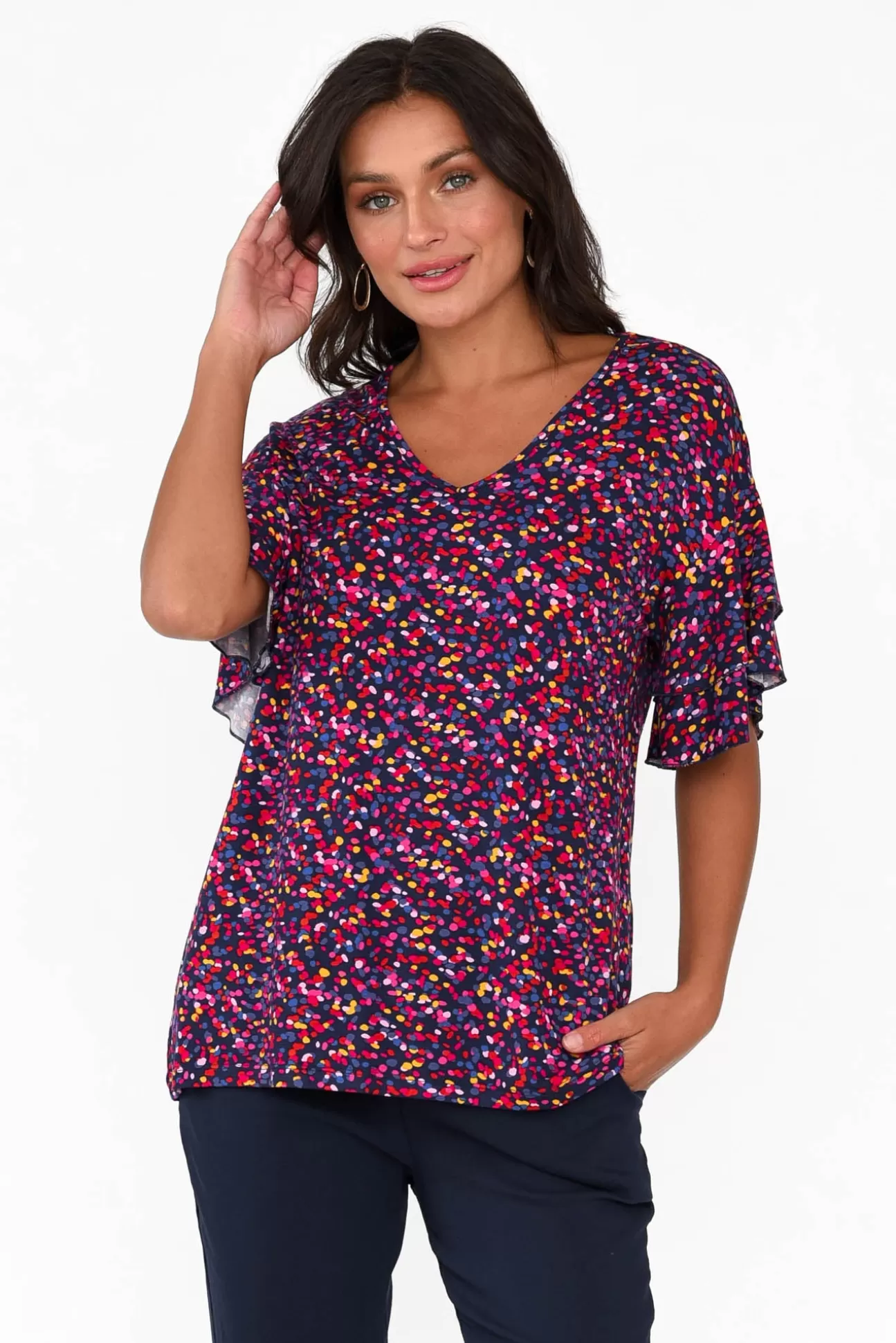 Betty Basics Ripon Confetti Frill Sleeve Top Store