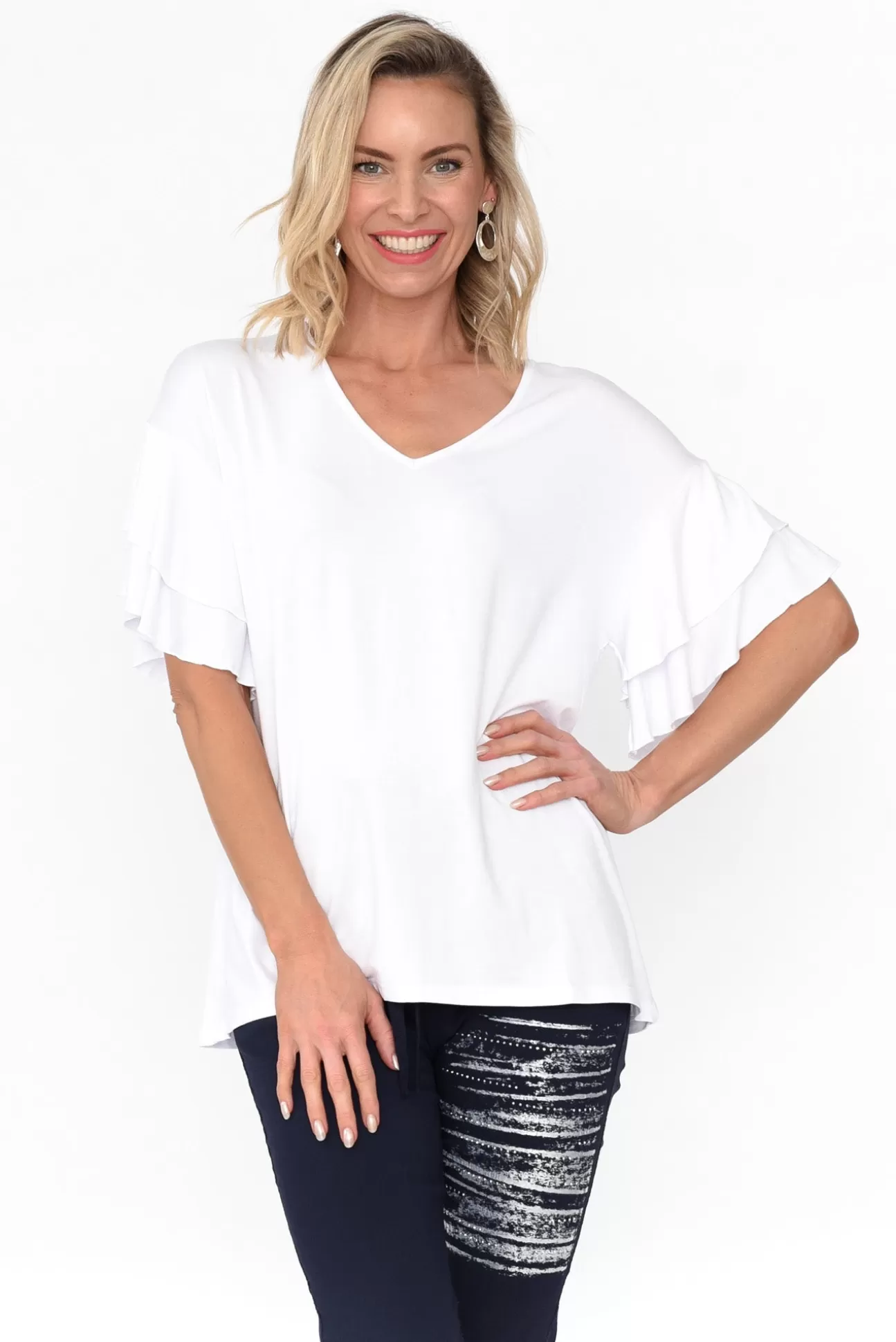 Betty Basics Ripon White Frill Sleeve Top Cheap