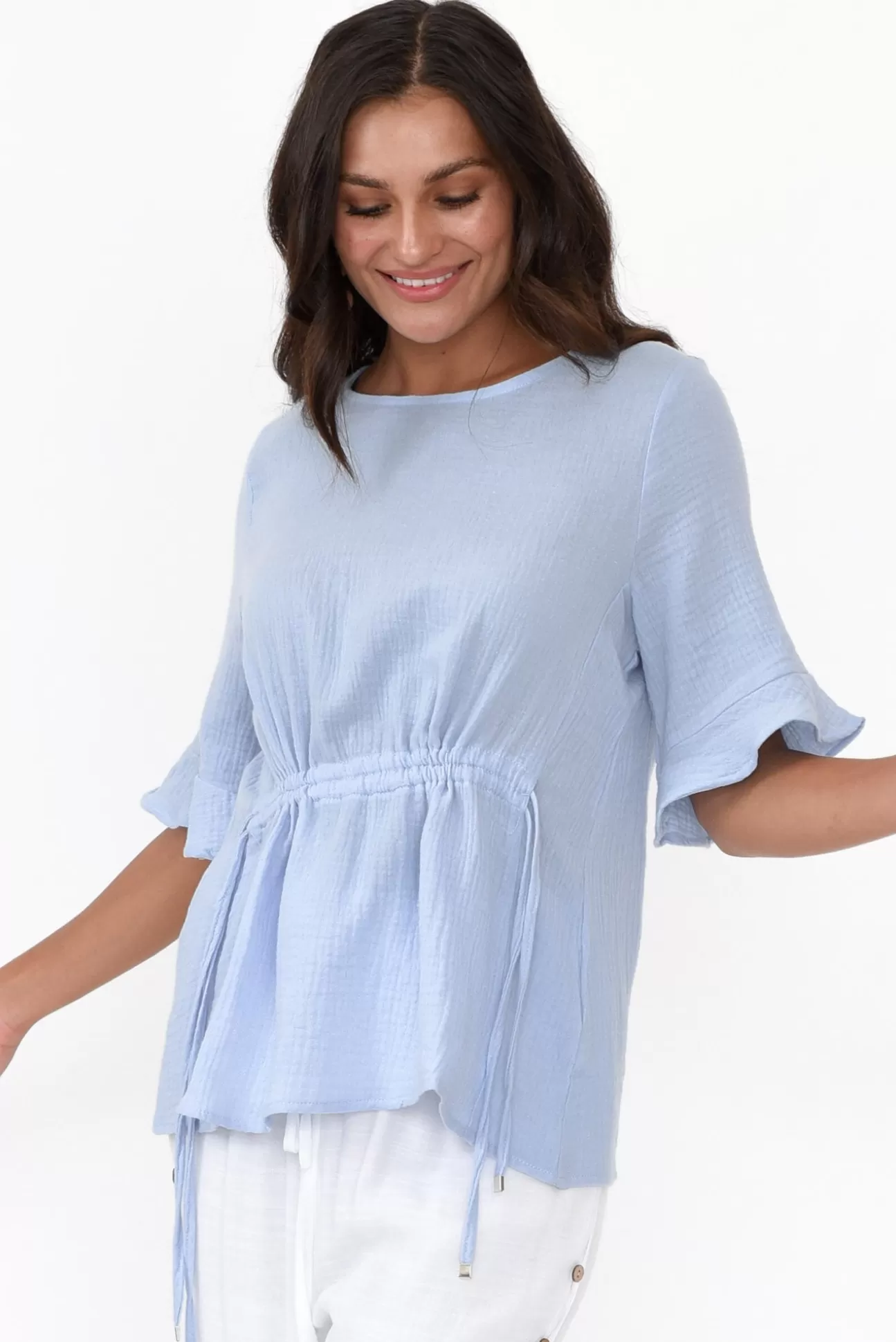 Hourglass Rita Blue Crinkle Cotton Tie Top Hot