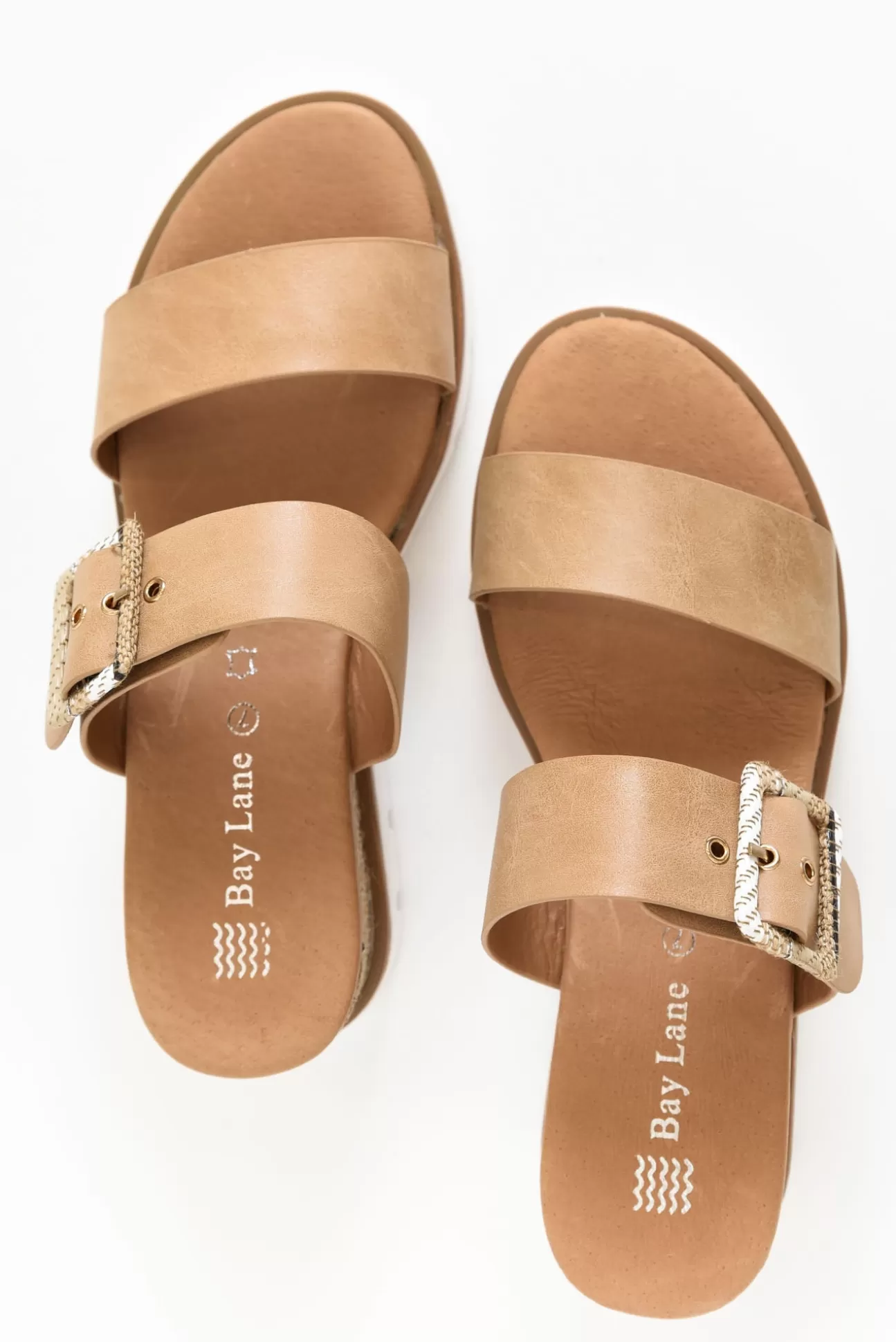 Bay Lane River Tan Buckle Wedge Sandal Best