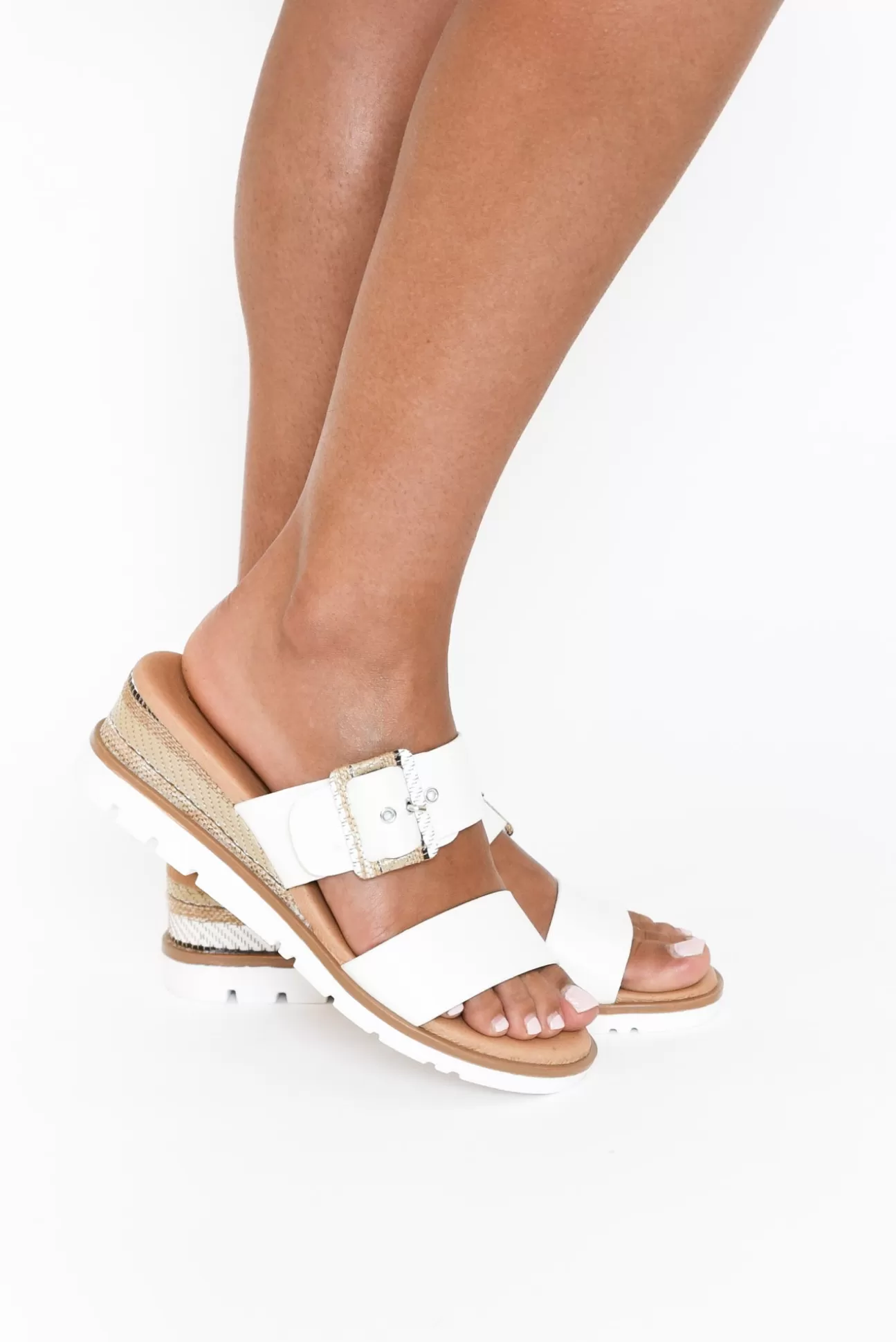 Bay Lane River White Buckle Wedge Sandal Online