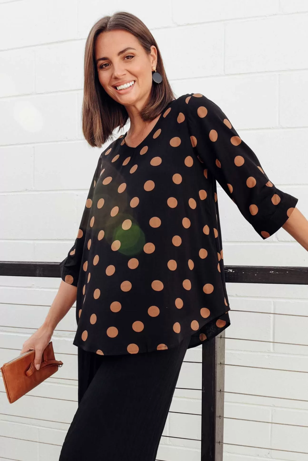 Willow Tree Riveria Black Spot V Neck Top Best