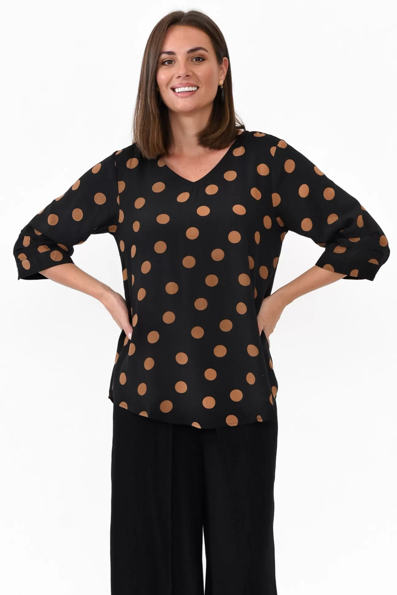 Willow Tree Riveria Black Spot V Neck Top Best