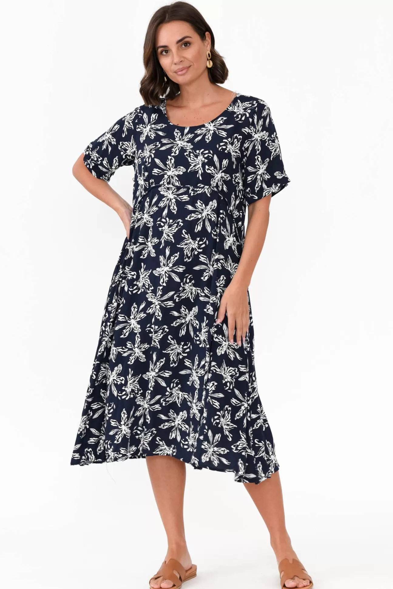 Willow Tree Roberta Navy Flower Midi Dress Best Sale