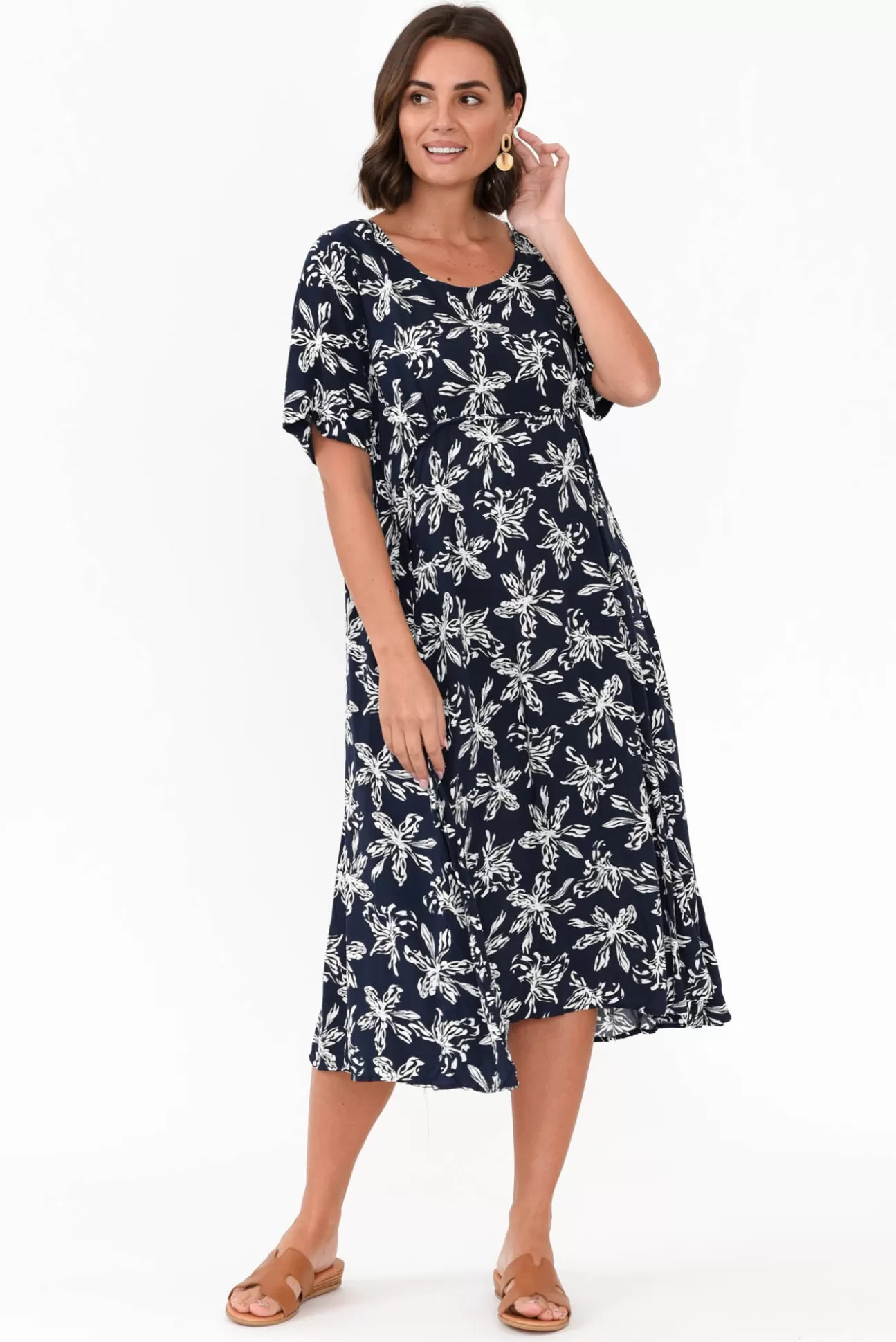 Willow Tree Roberta Navy Flower Midi Dress Best Sale