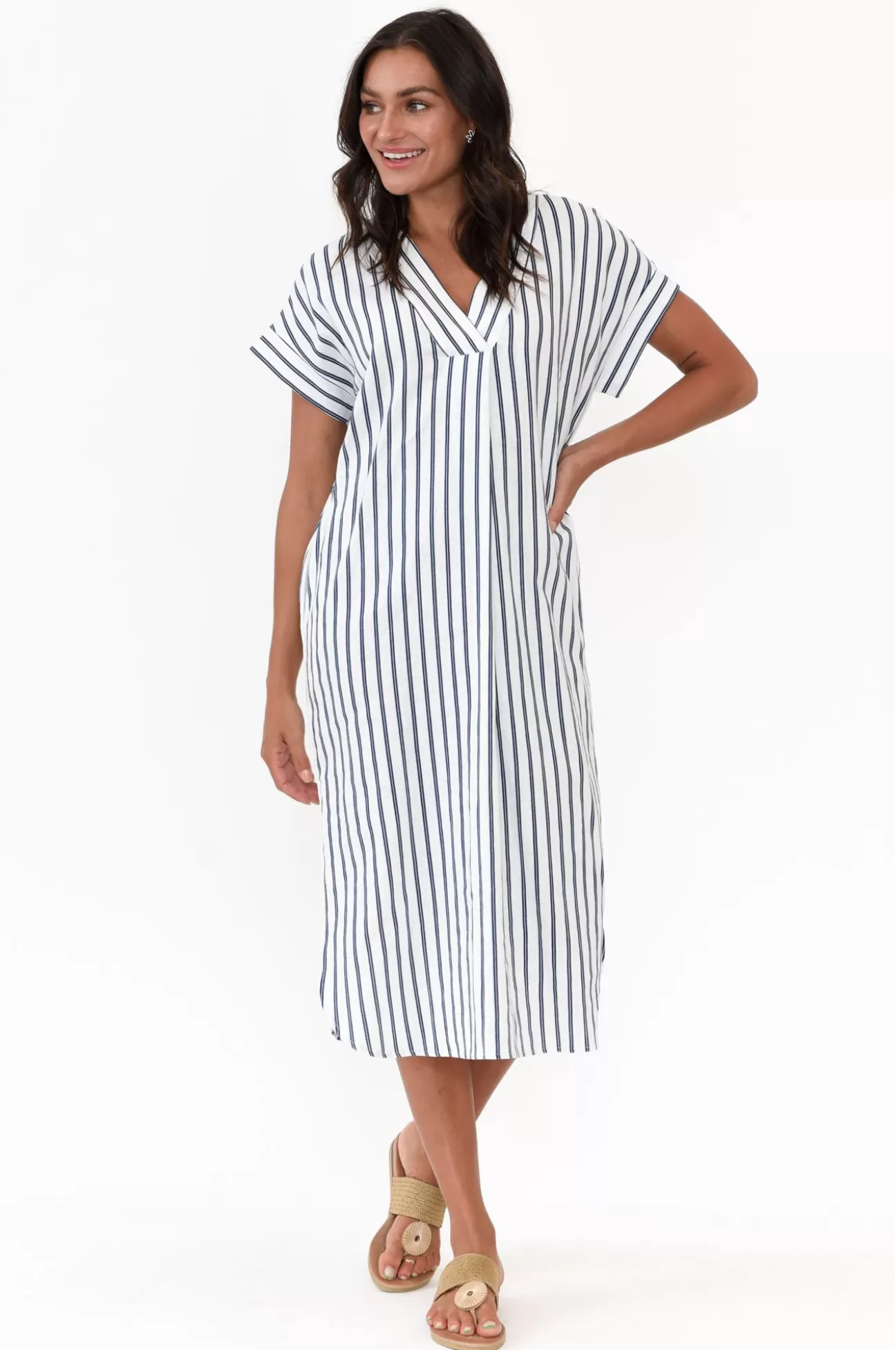 Betty Basics Roma Blue Stripe Linen Dress Fashion