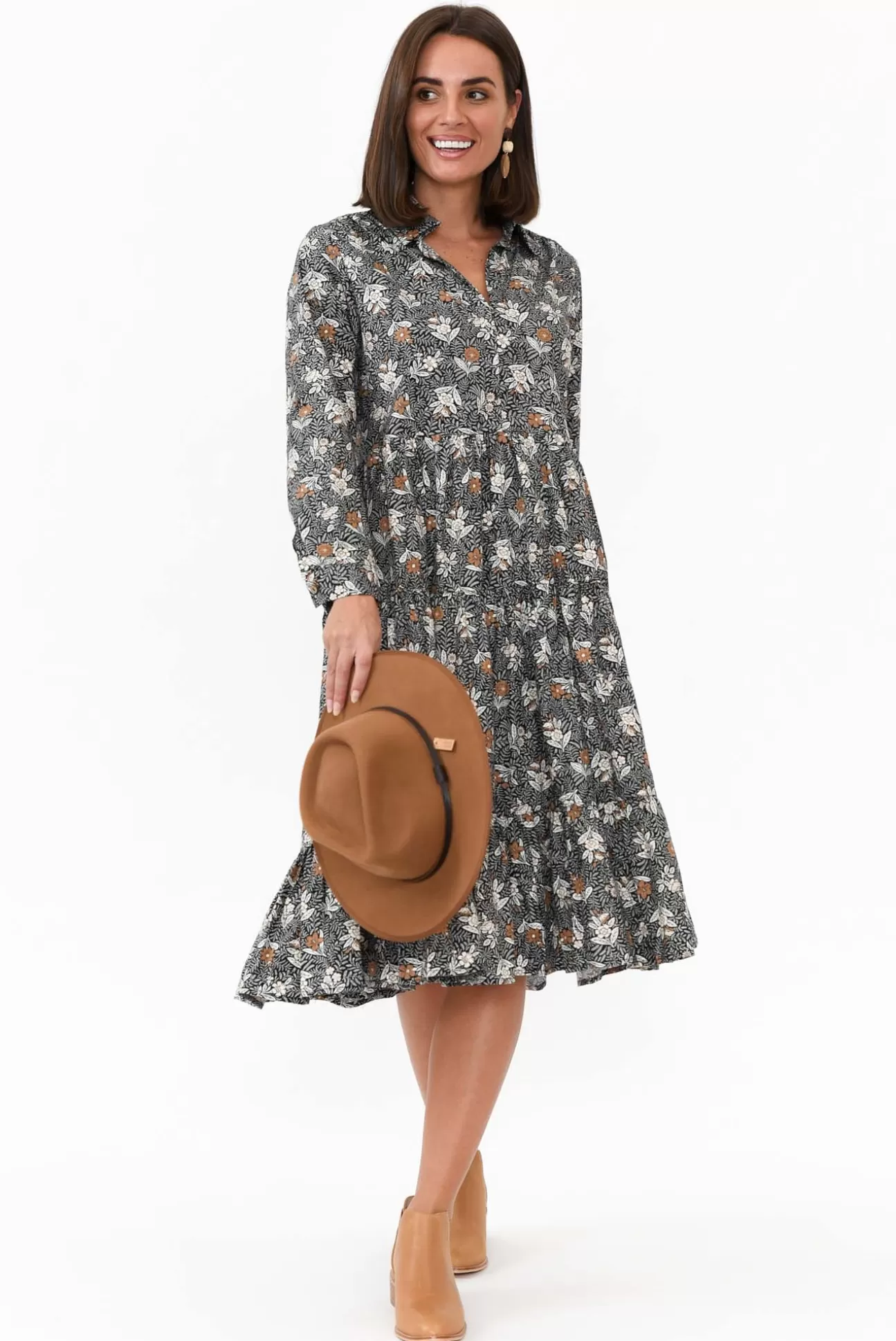 Willow Tree Romeo Black Blossom Cotton Shirt Dress Online