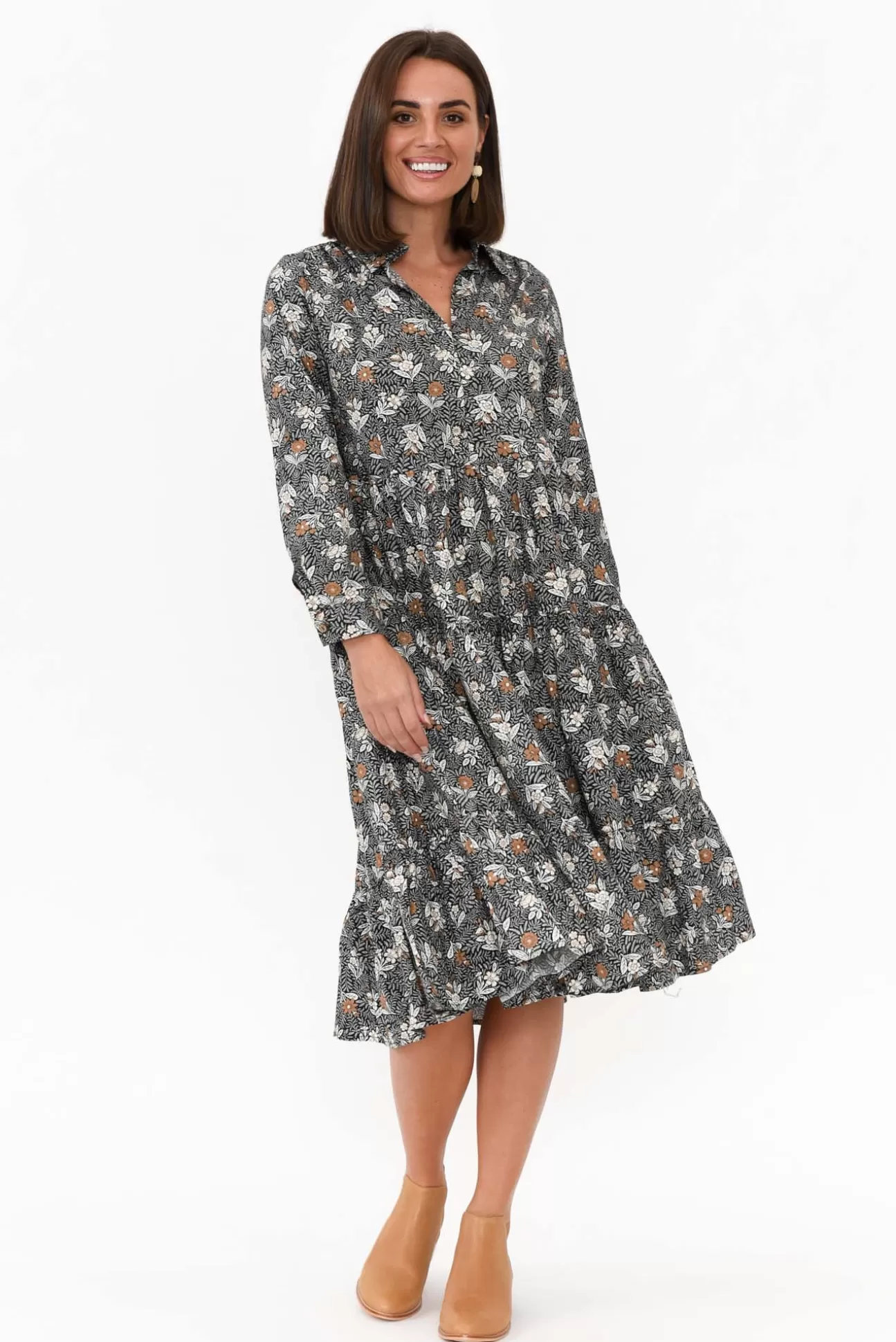 Willow Tree Romeo Black Blossom Cotton Shirt Dress Online