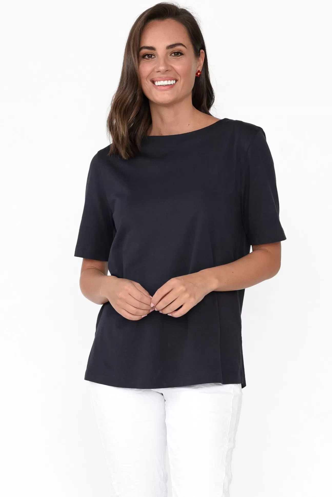 Betty Basics Rosalie Charcoal Cotton Tee Cheap