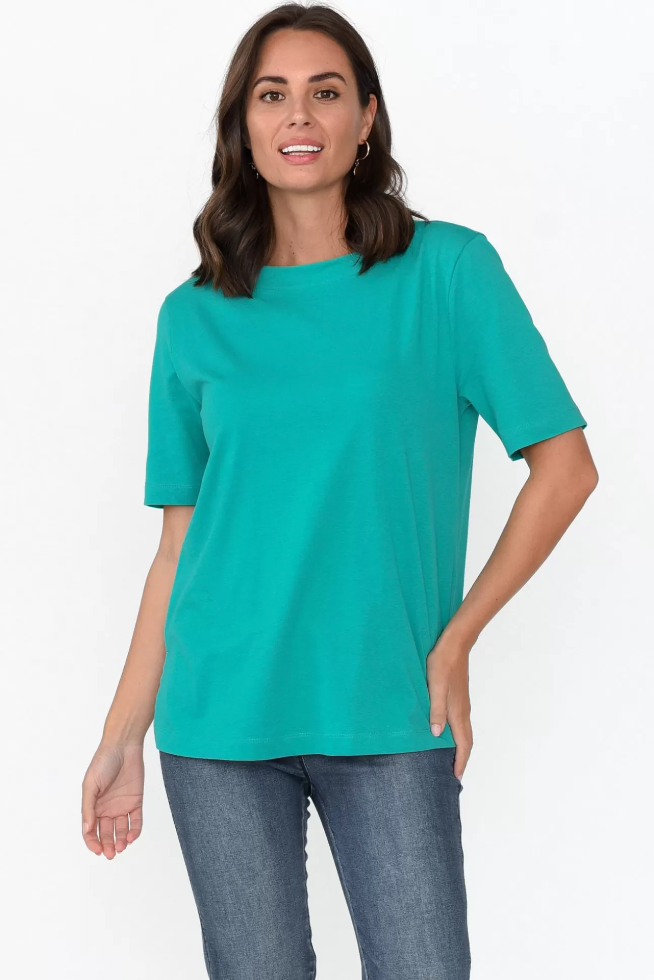 Betty Basics Rosalie Jade Green Cotton Tee New