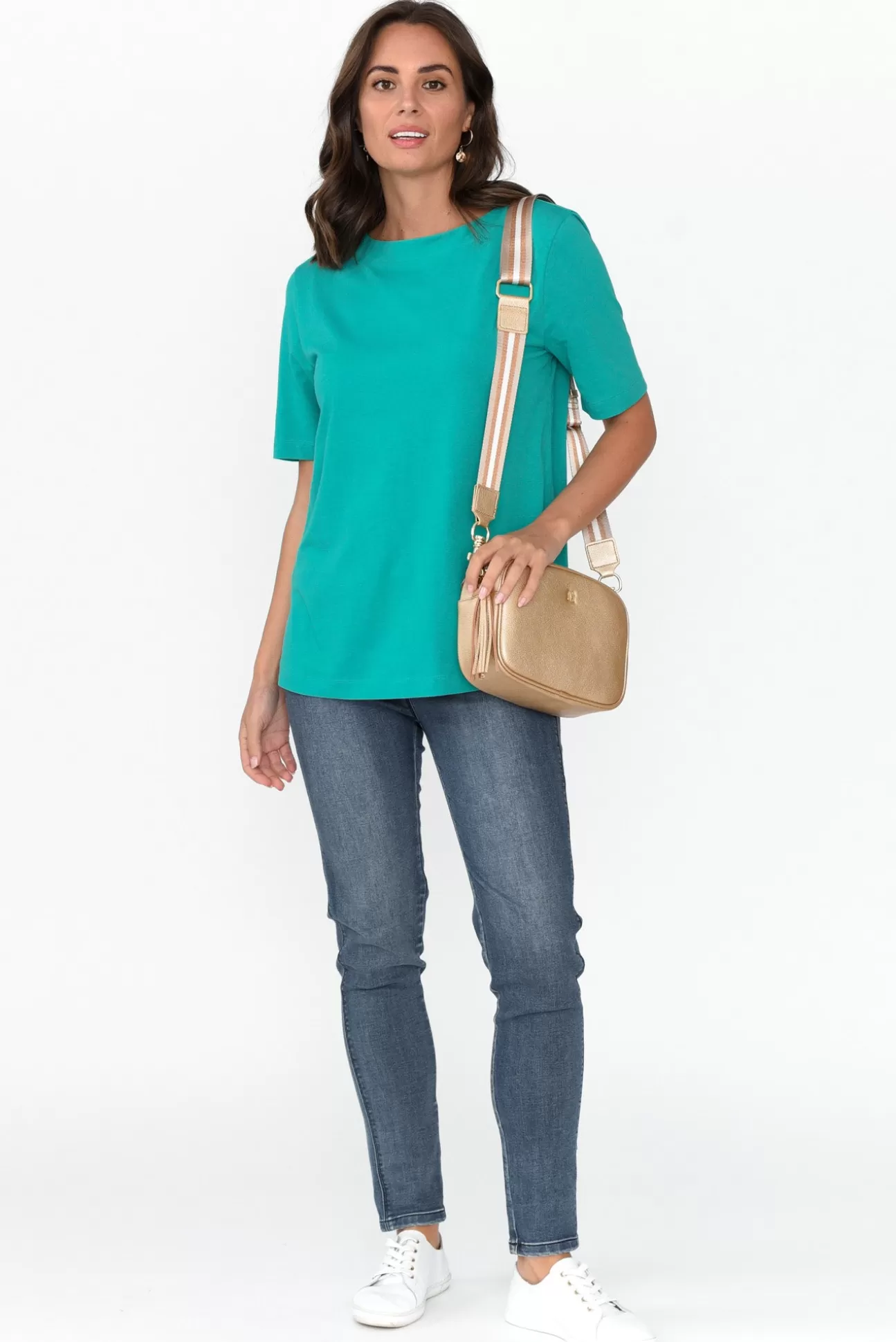 Betty Basics Rosalie Jade Green Cotton Tee New