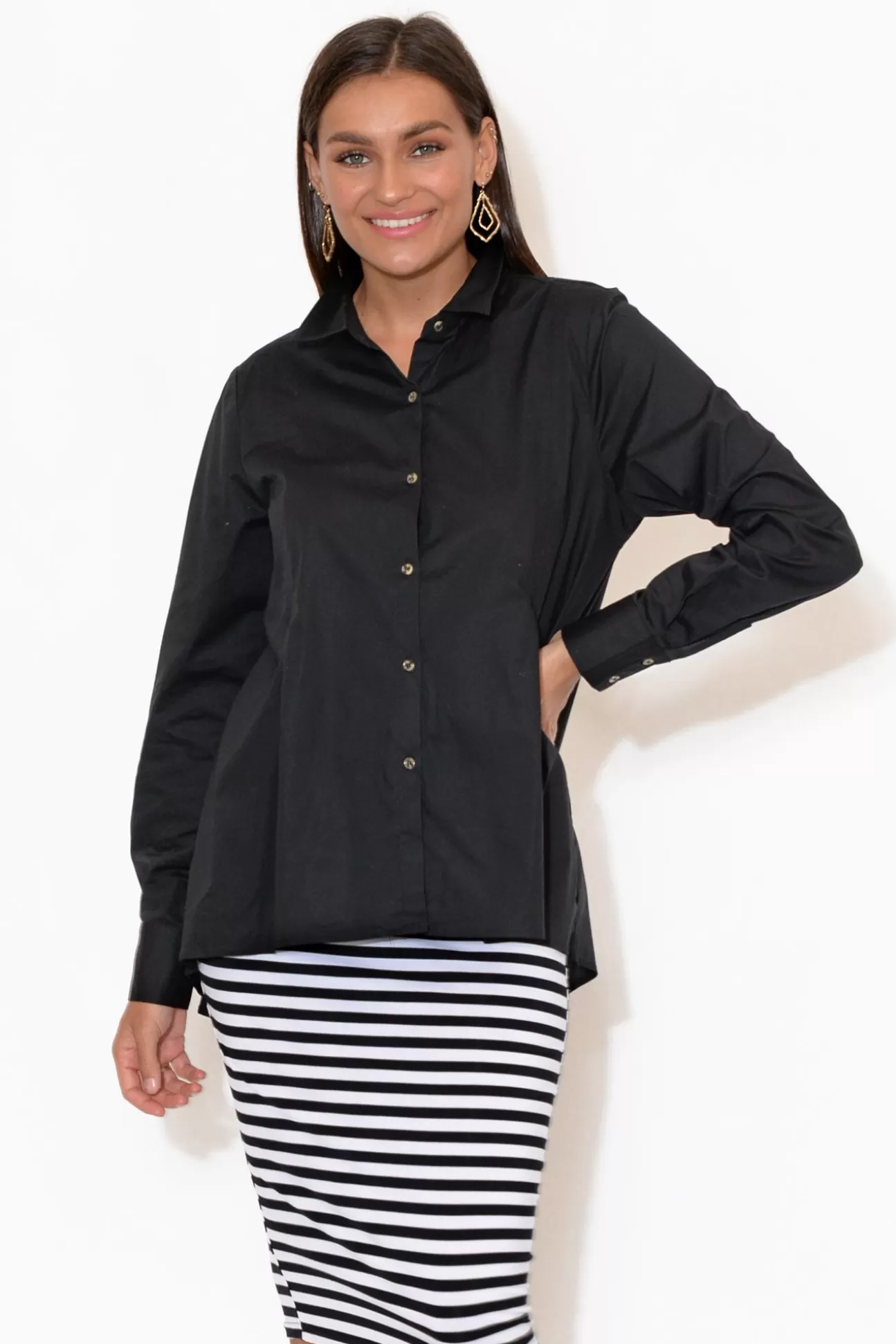 Foxwood Rose Black Cotton Poplin Shirt Store