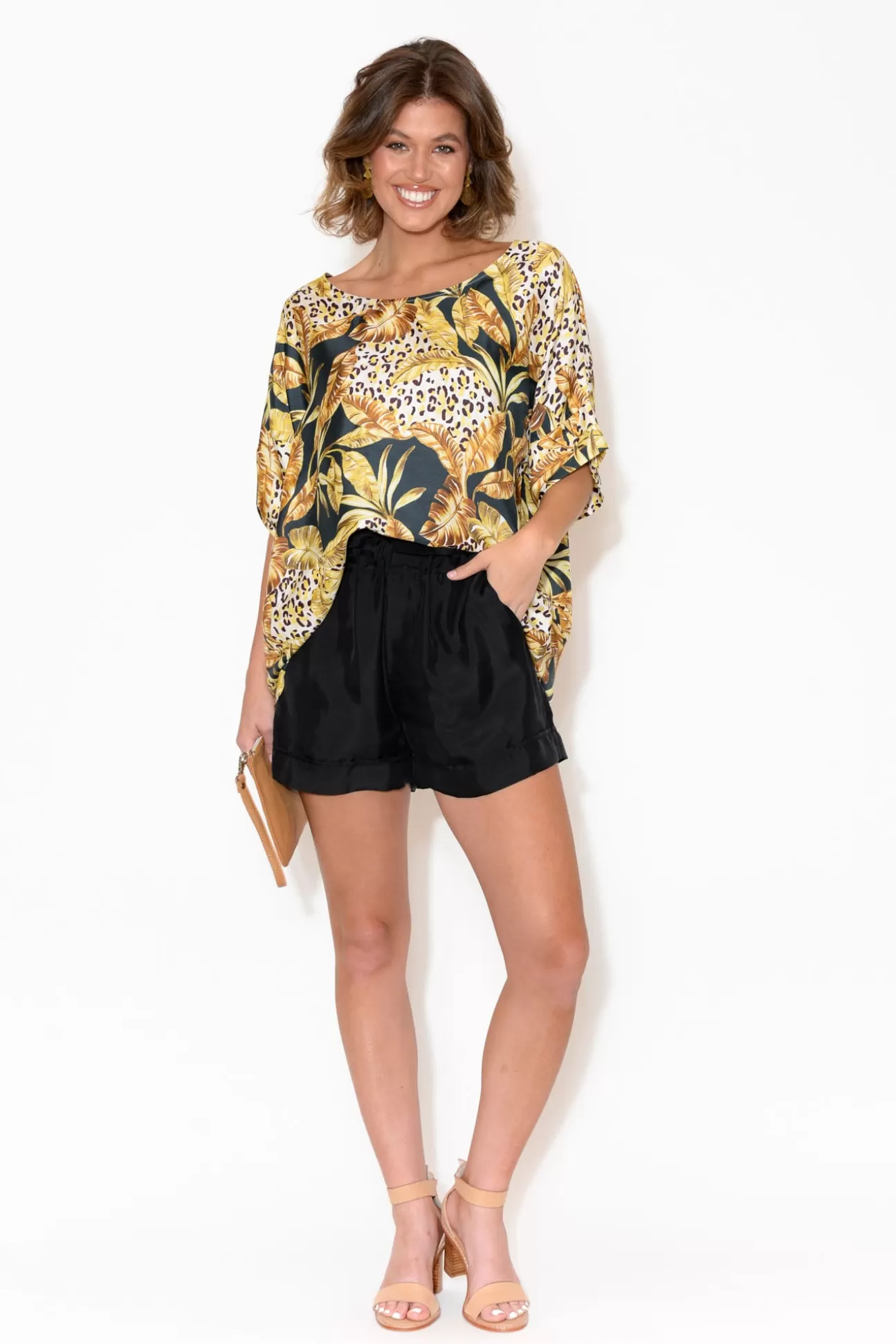 Lou Lou Rose Black Silk Bamboo Shorts New