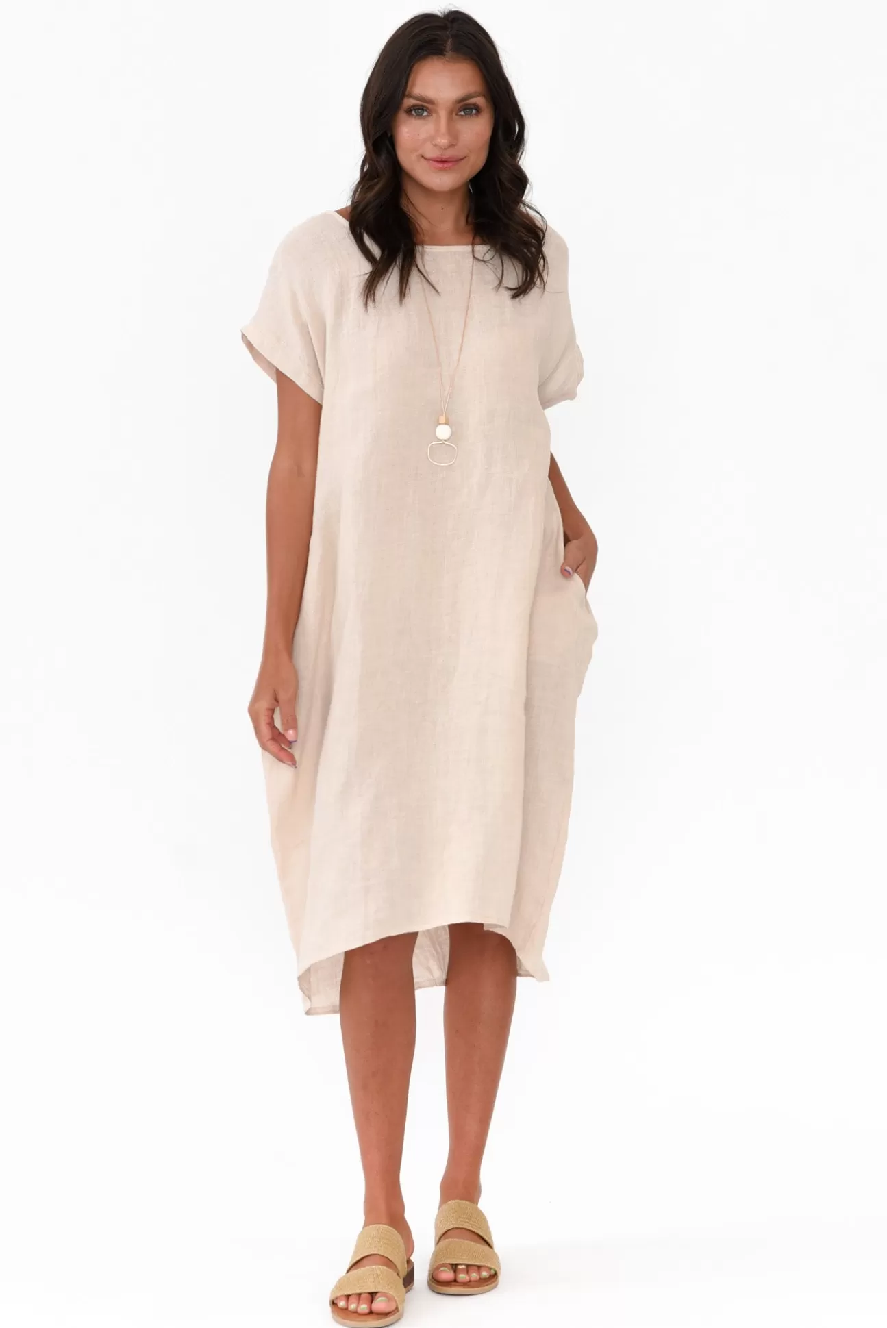 Cali and Co Rudy Natural Linen Pocket Dress New