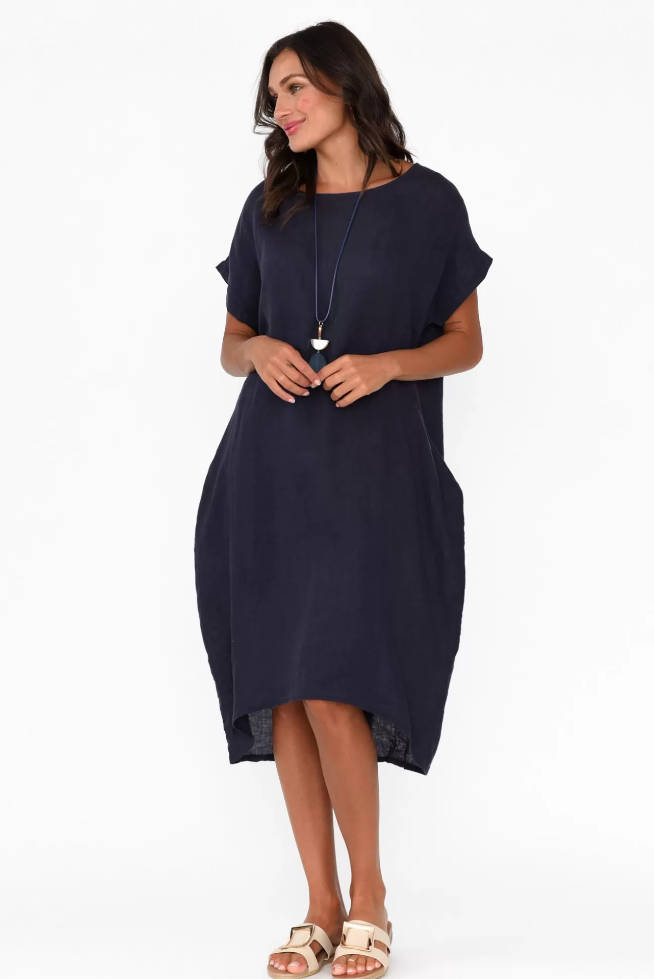 Cali and Co Rudy Navy Linen Pocket Dress Fashion