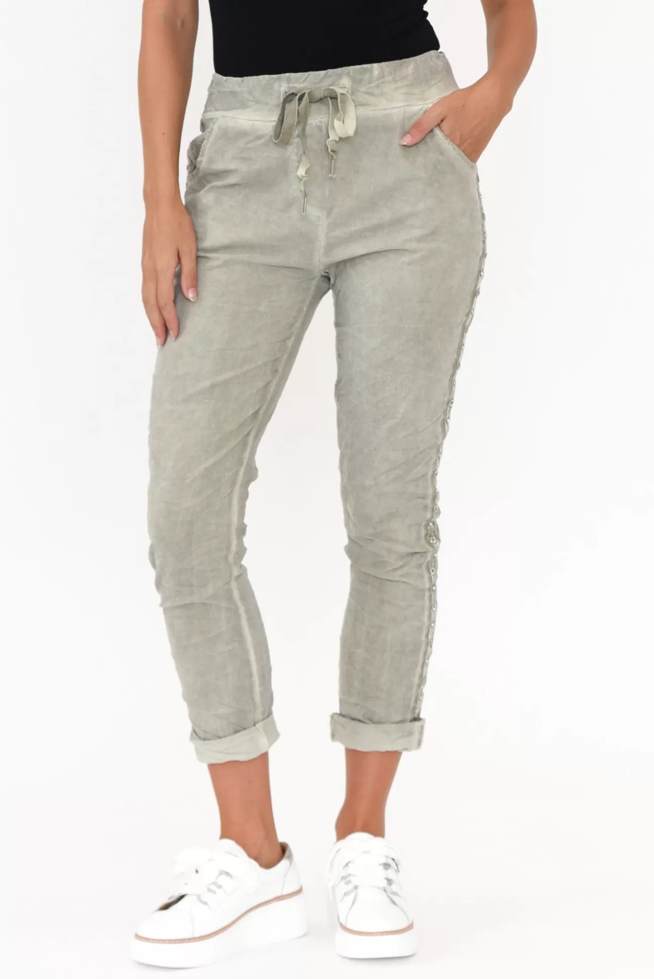 La Strada Rueben Khaki Embellished Stretch Pant Best