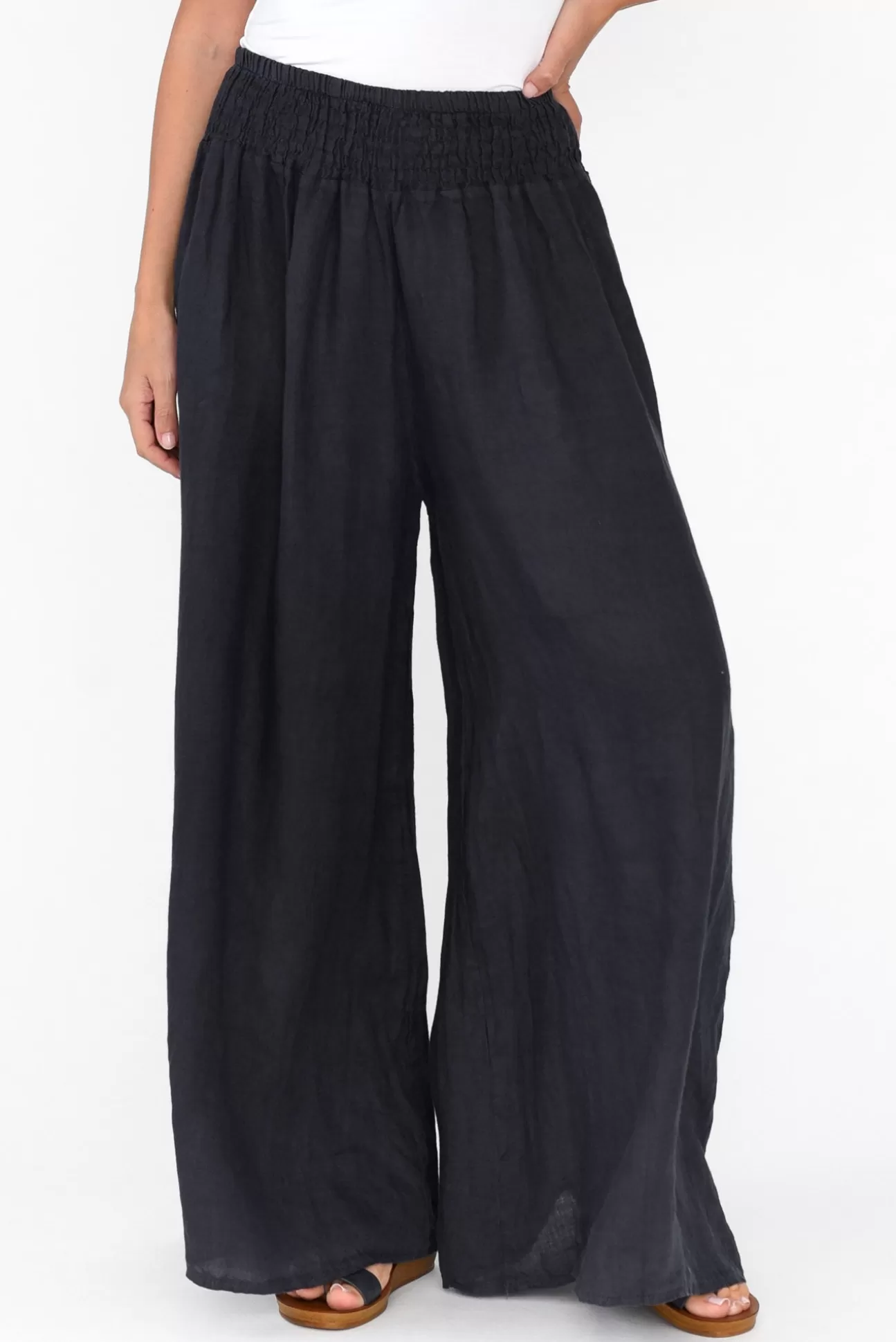 Donna Donna Rumi Navy Wide Leg Linen Pant Store