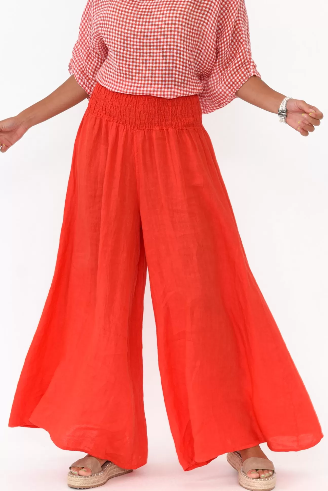 Donna Donna Rumi Red Wide Leg Linen Pant Shop