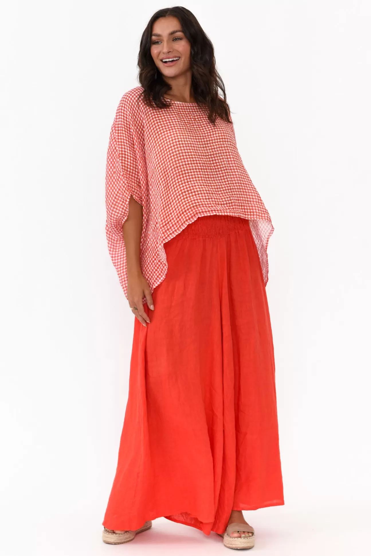 Donna Donna Rumi Red Wide Leg Linen Pant Shop