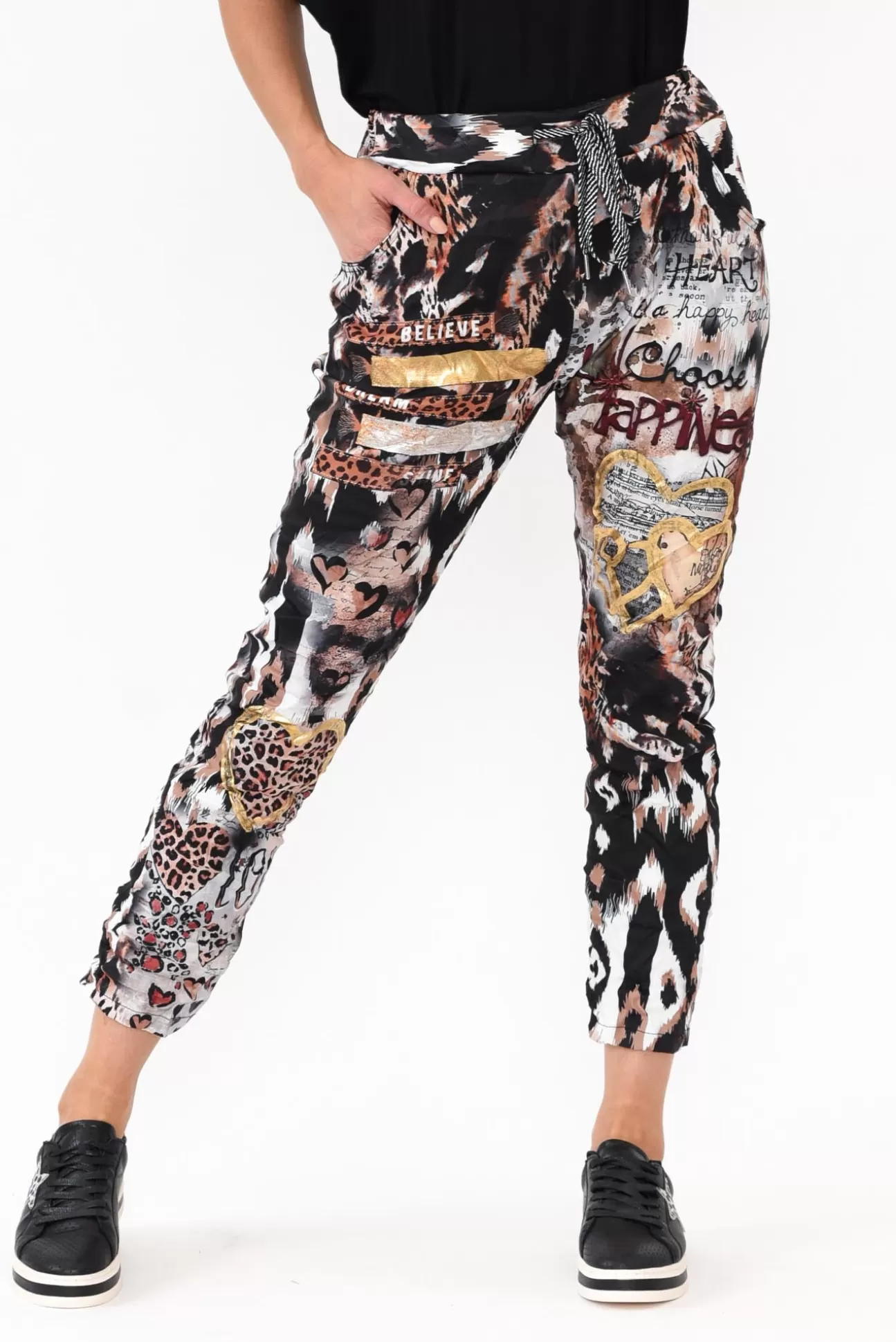 La Strada Russo Black Animal Drawstring Pant Best