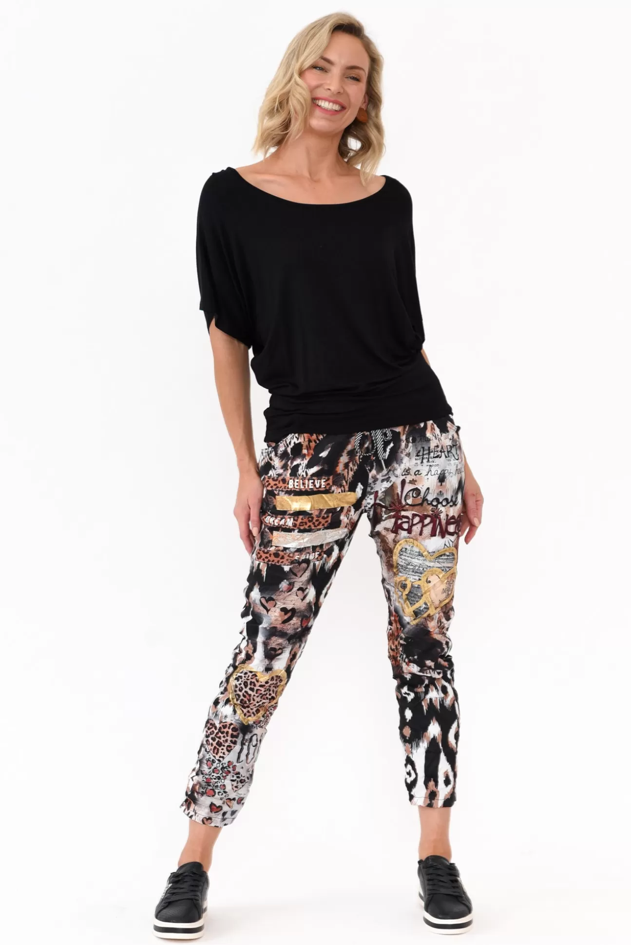 La Strada Russo Black Animal Drawstring Pant Best