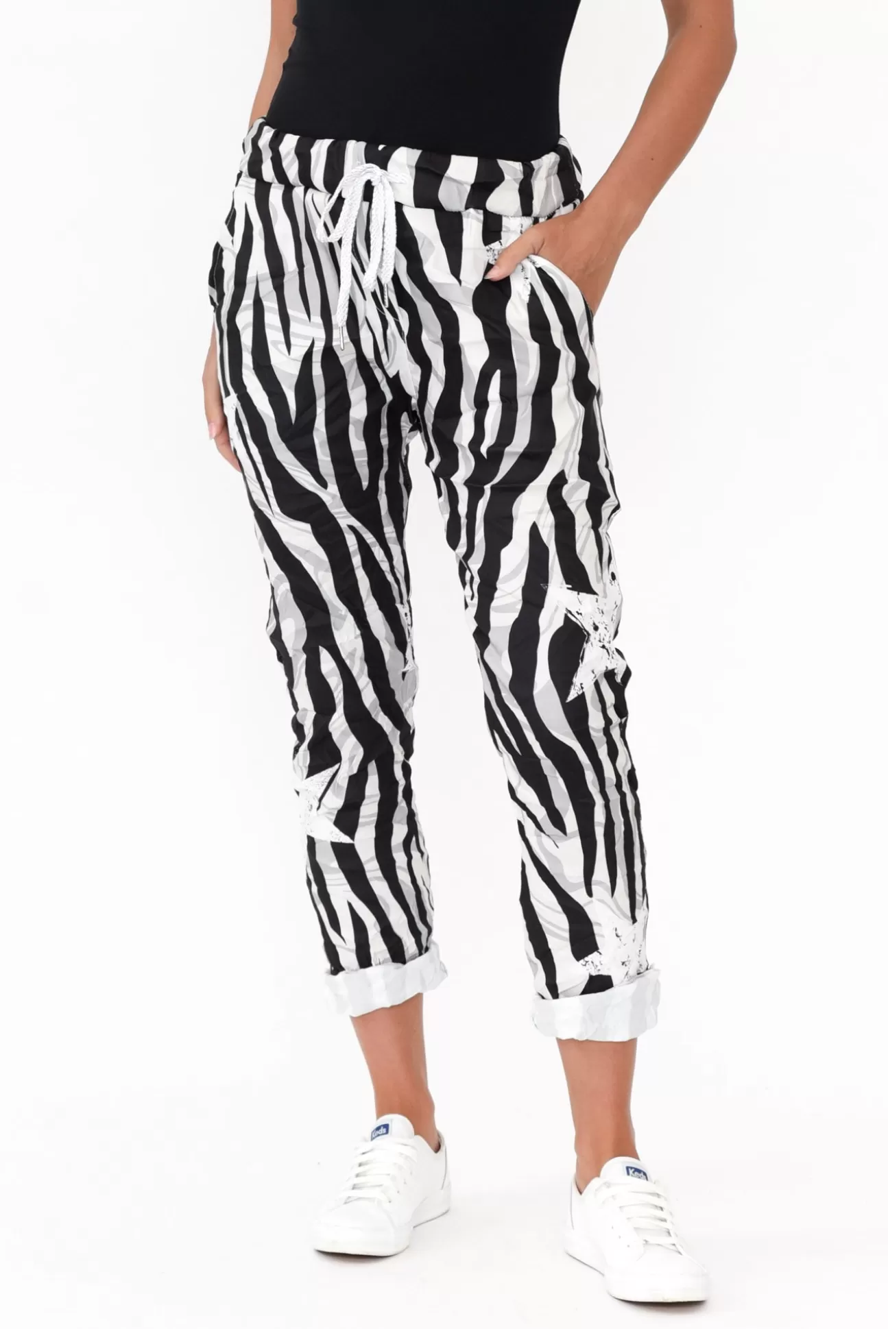 La Strada Russo Black Zebra Star Drawstring Pant Sale