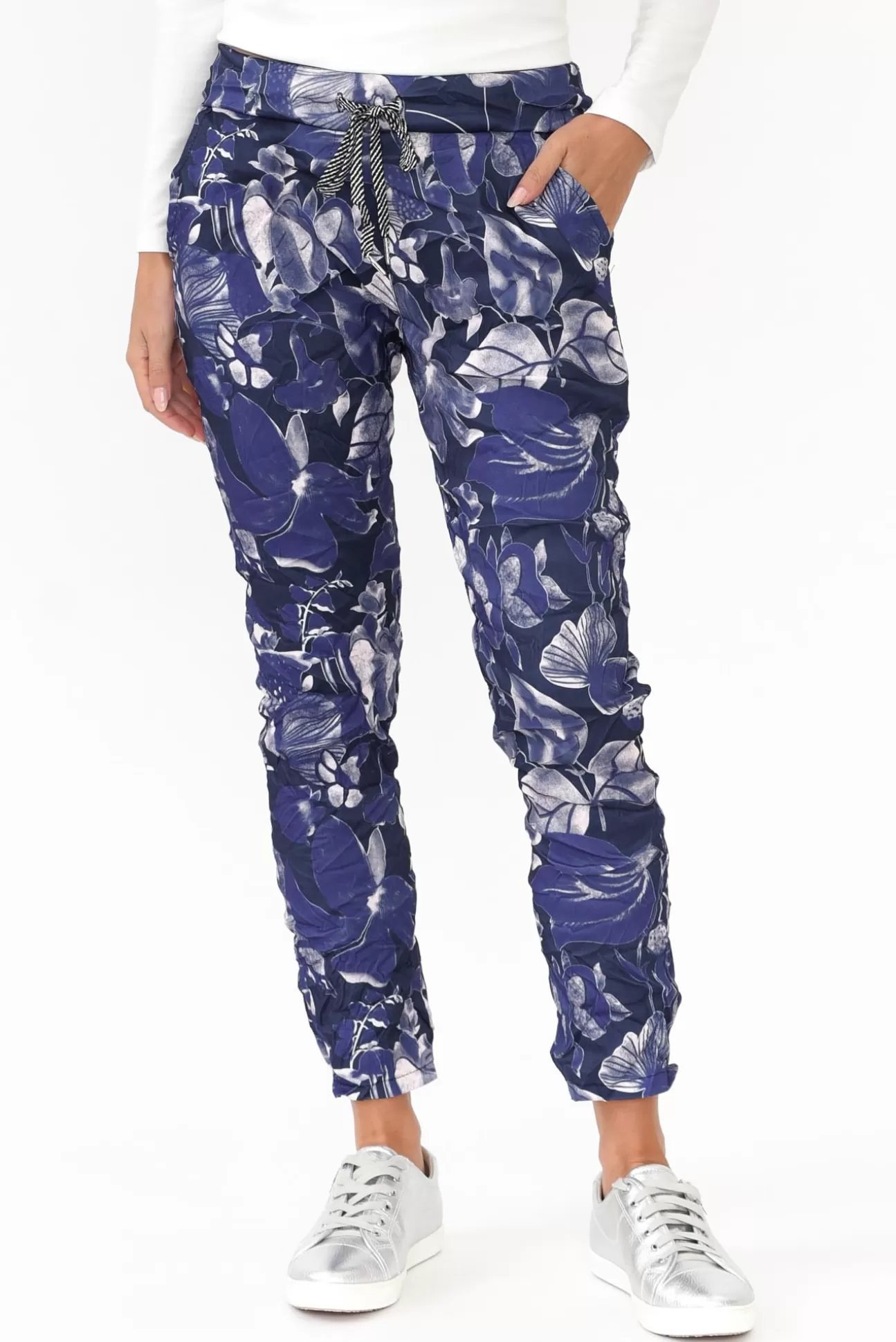 La Strada Russo Blue Floral Drawstring Pant Best