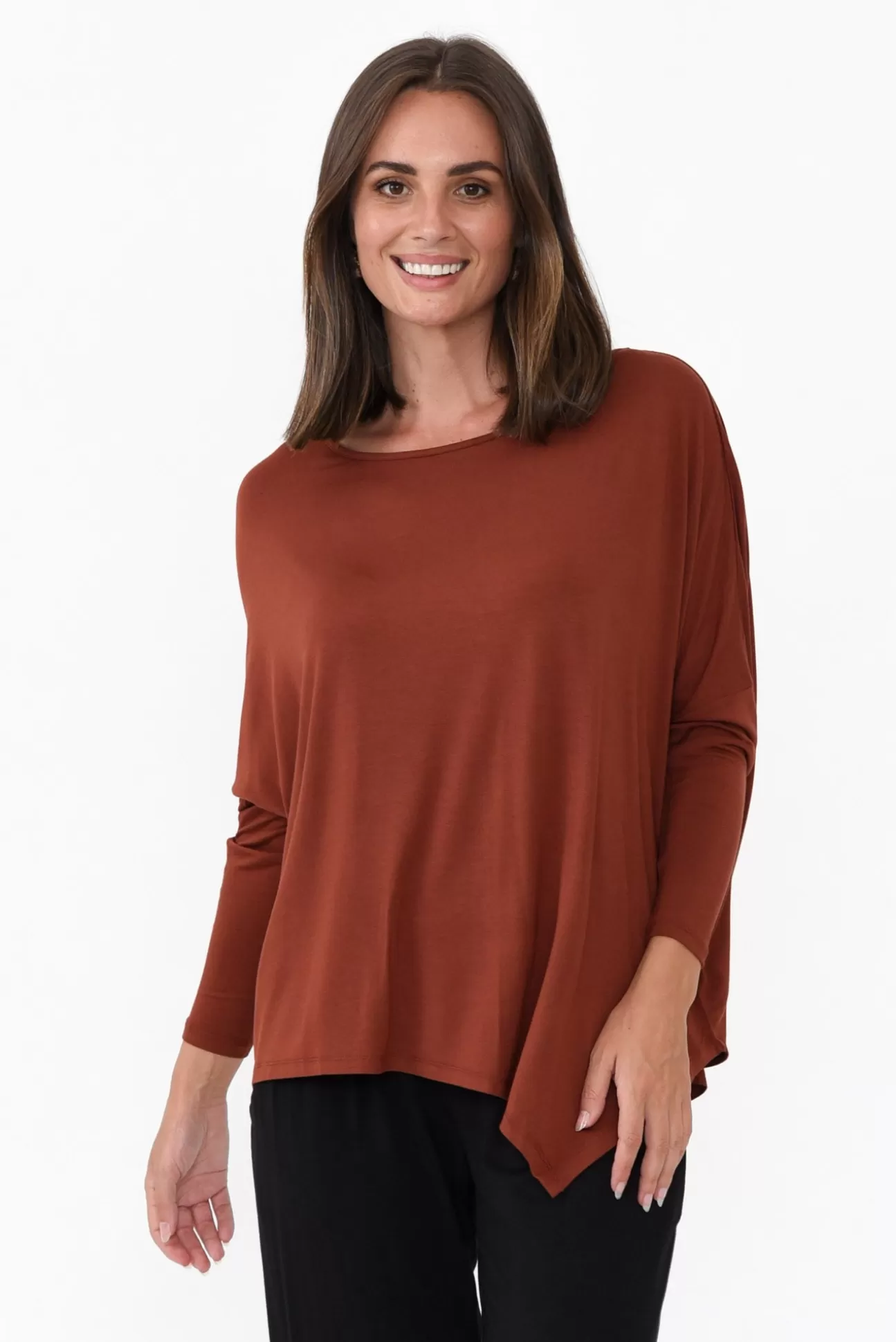 Bamboo Body Rust Bamboo Relaxed Boatneck Top Clearance