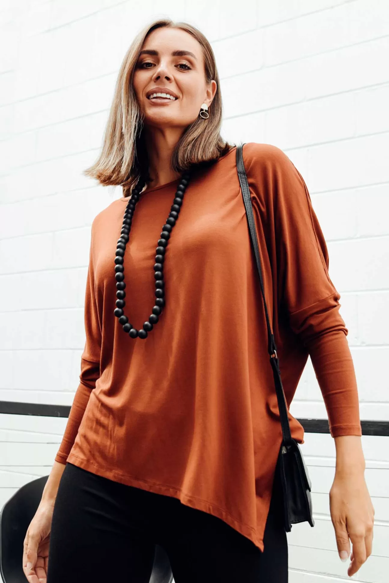 Bamboo Body Rust Bamboo Relaxed Boatneck Top Clearance