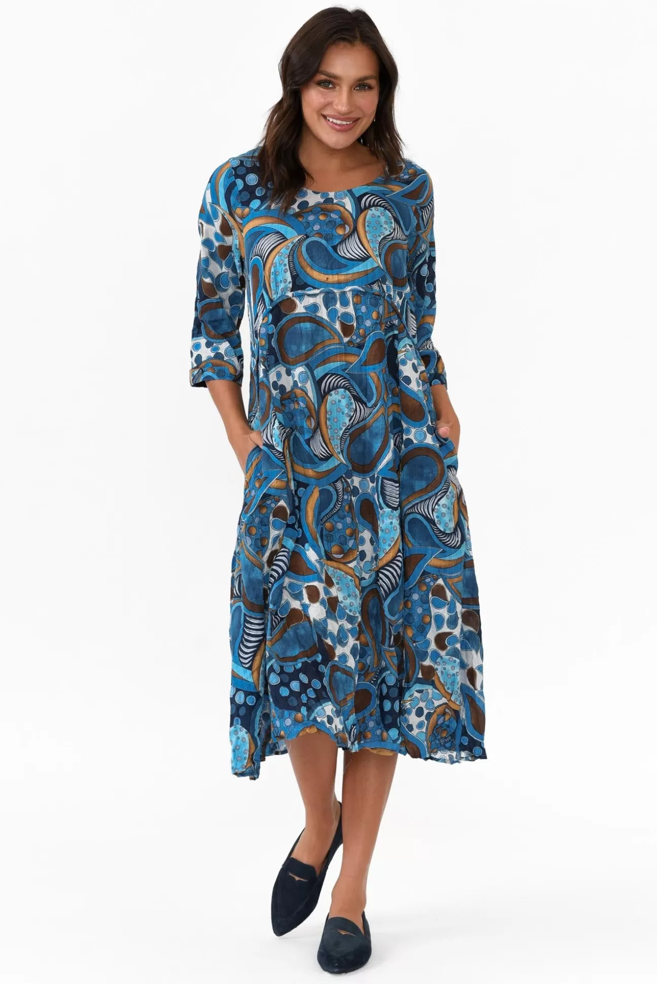 Willow Tree Rutherford Blue Abstract Midi Dress Store