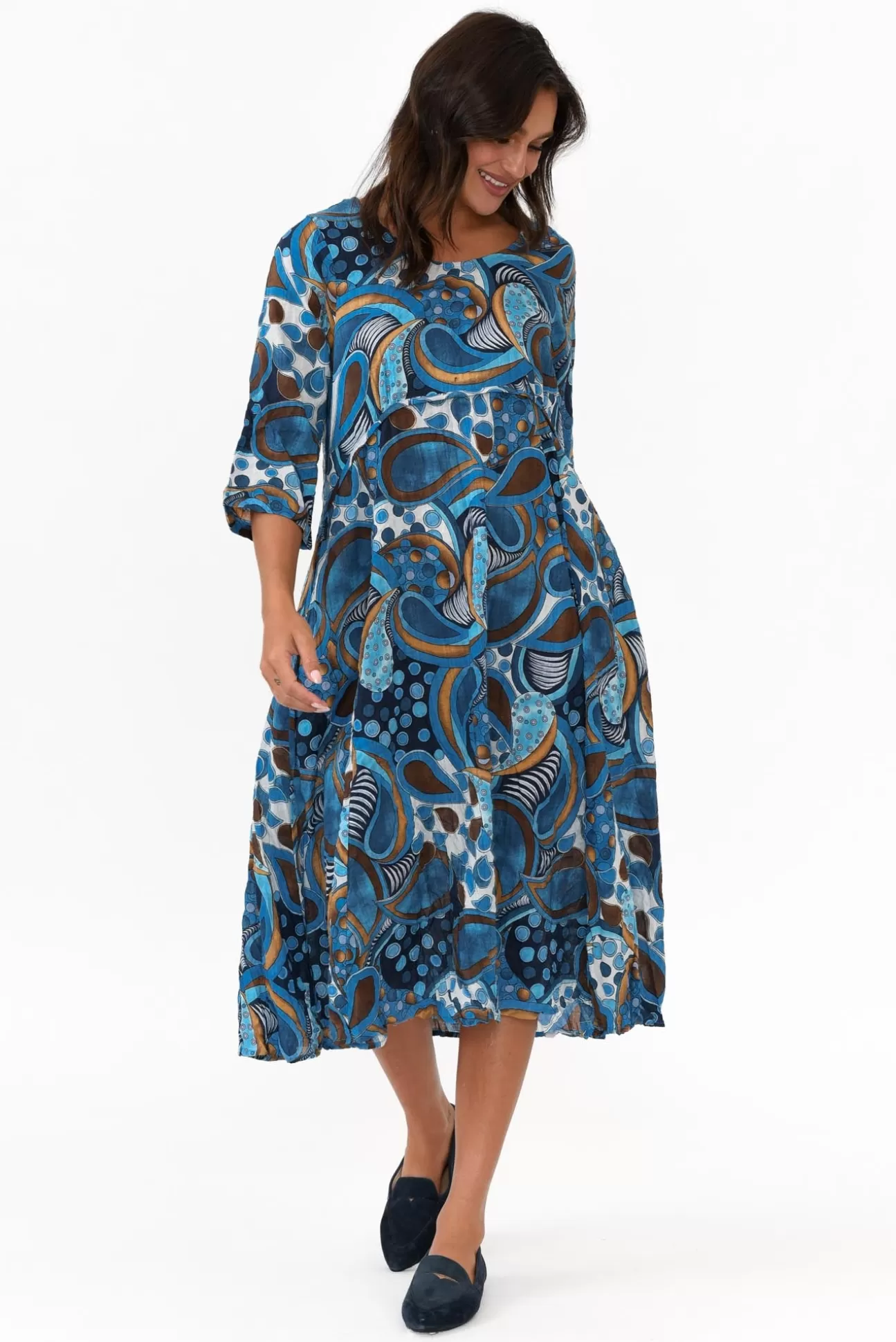 Willow Tree Rutherford Blue Abstract Midi Dress Store