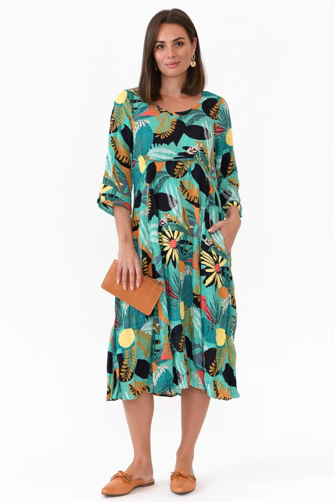 Willow Tree Rutherford Green Tropical Midi Dress New