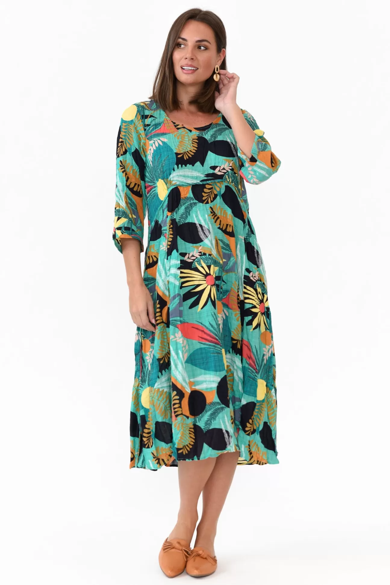 Willow Tree Rutherford Green Tropical Midi Dress New