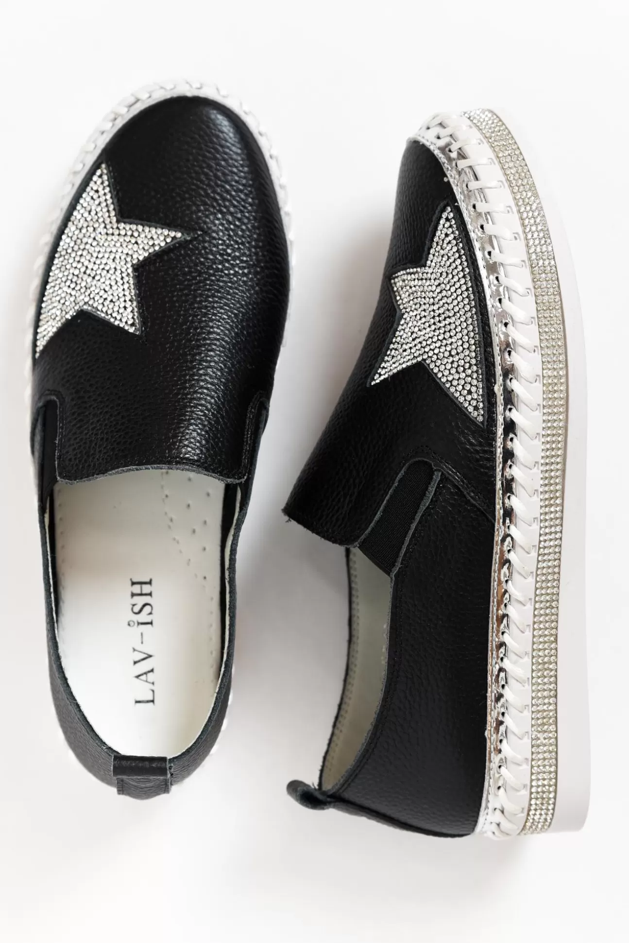 Lav-ish Ryder Black Star Leather Slip On Shoe Shop