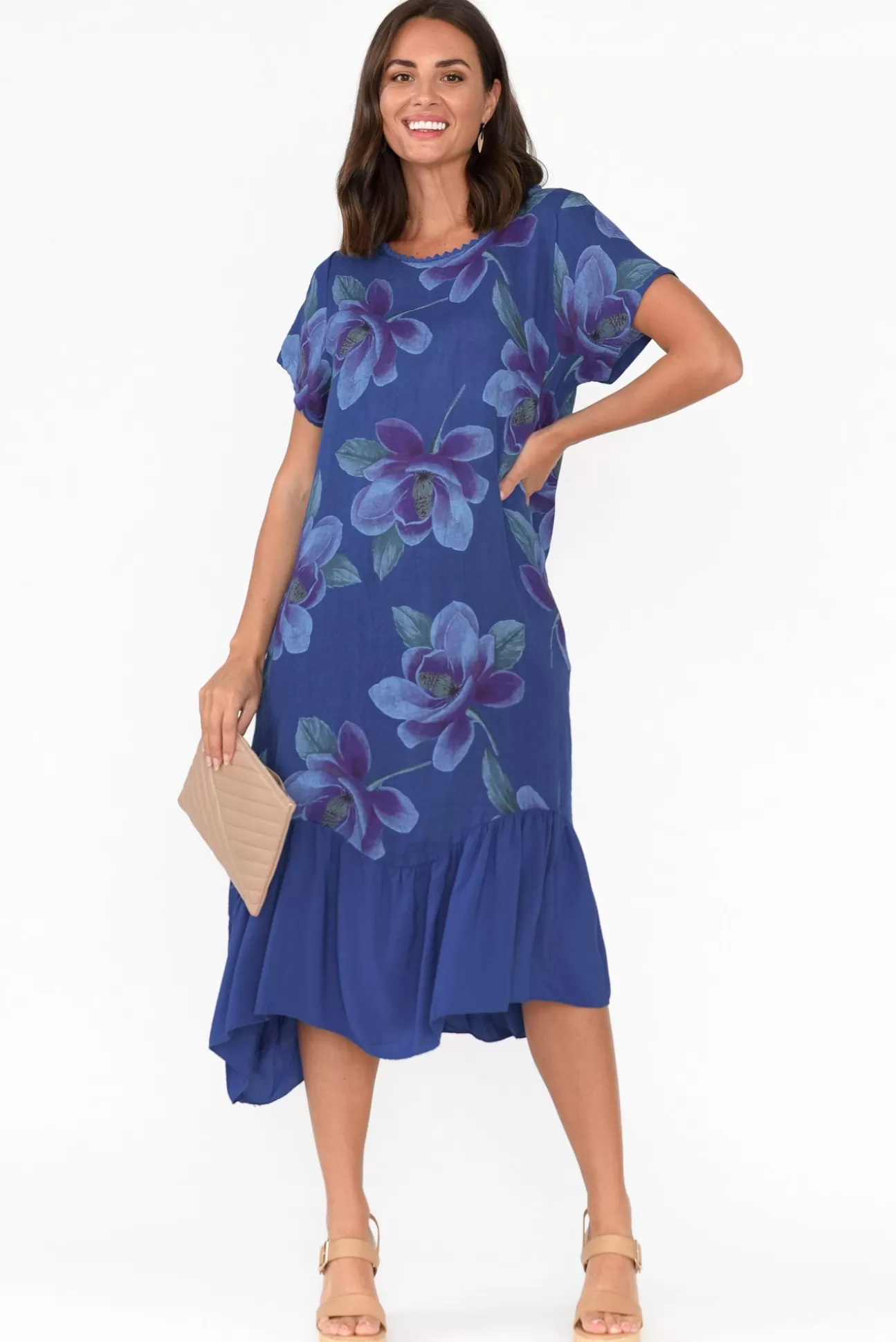 Fabuler Ryker Cobalt Floral Linen Pocket Dress Outlet