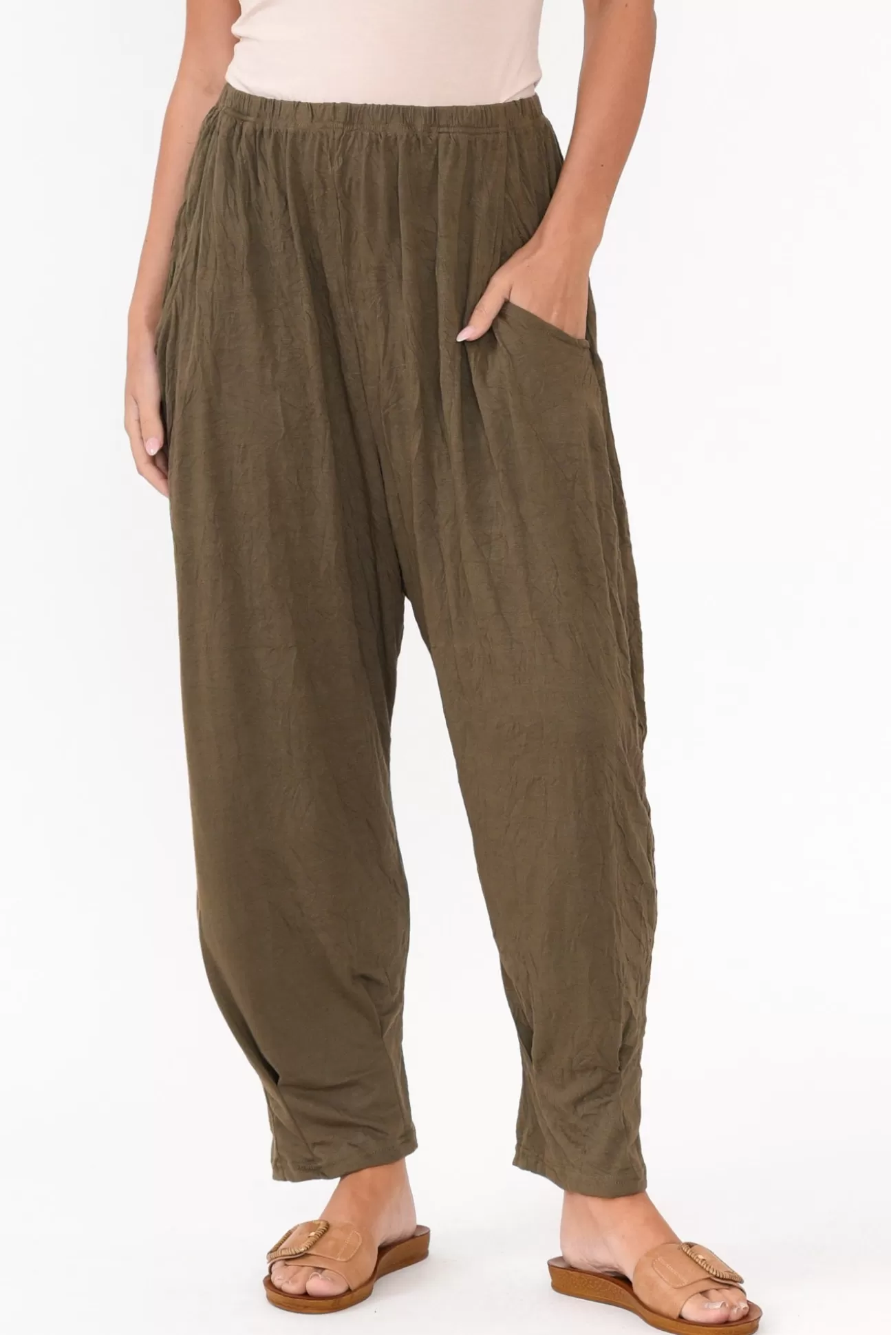 Cotton Village Rylee Khaki Crinkle Cotton Pant Store