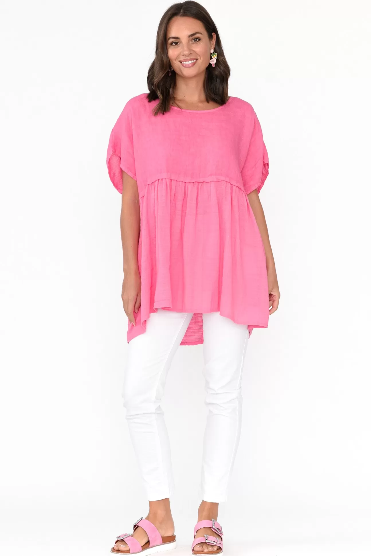 Donna Donna Sabre Pink Linen Top Outlet