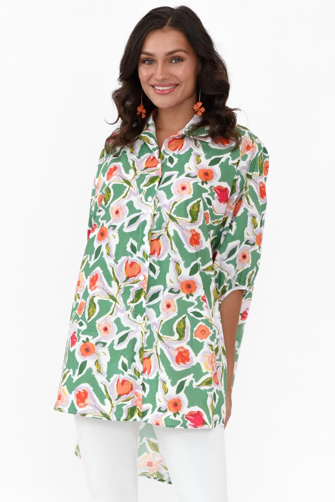 Slate the Label Sadie Green Blossom Cotton Tunic Top Discount