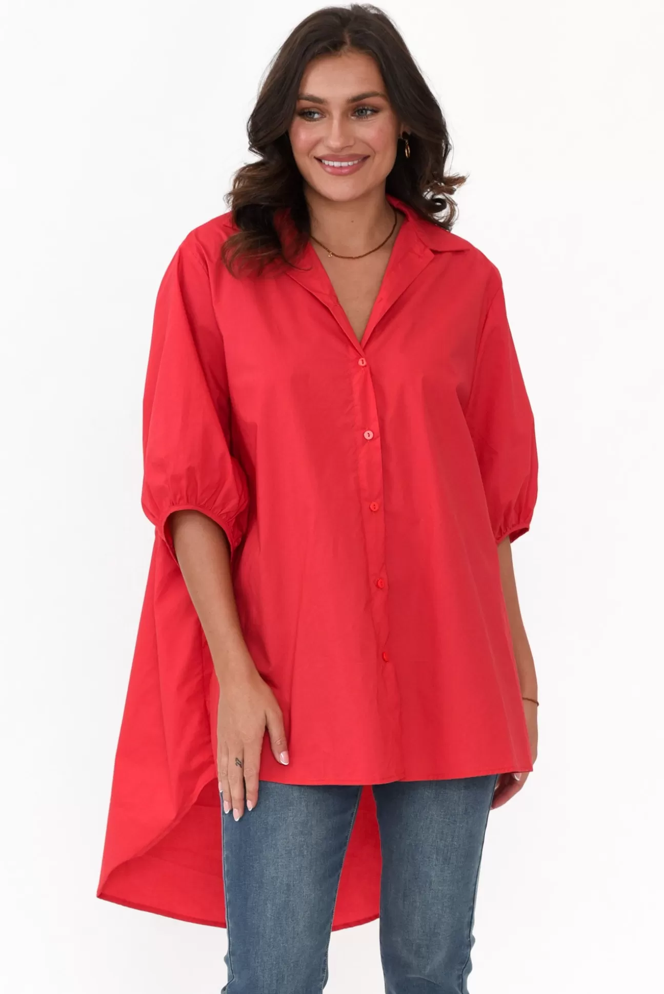 Slate the Label Sadie Red Cotton Tunic Top Outlet