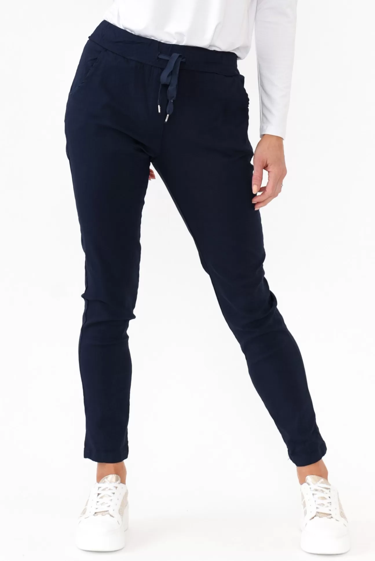 Rosa Sera Samford Navy Crinkle Drawstring Pant Discount