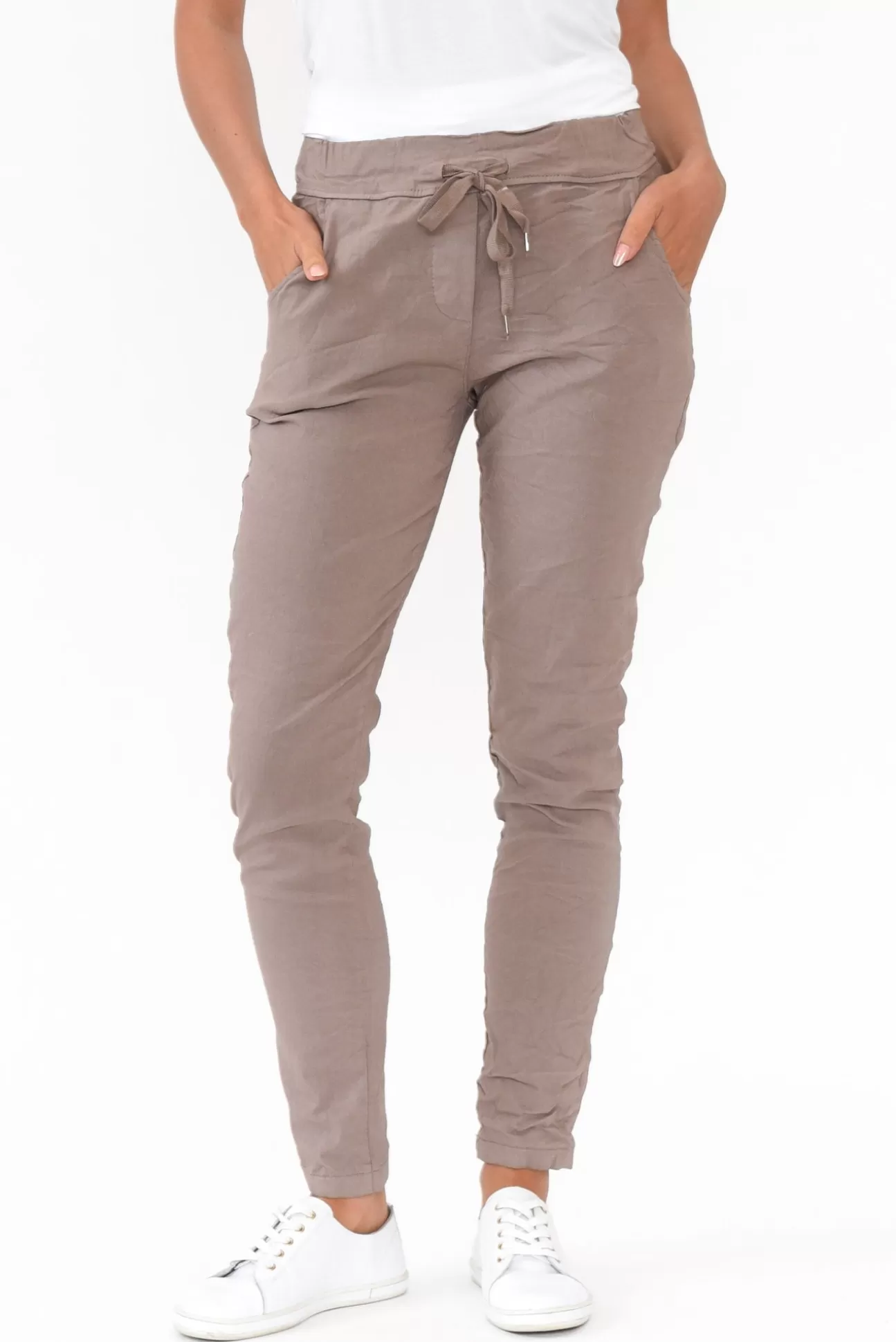 Rosa Sera Samford Taupe Crinkle Drawstring Pant Shop