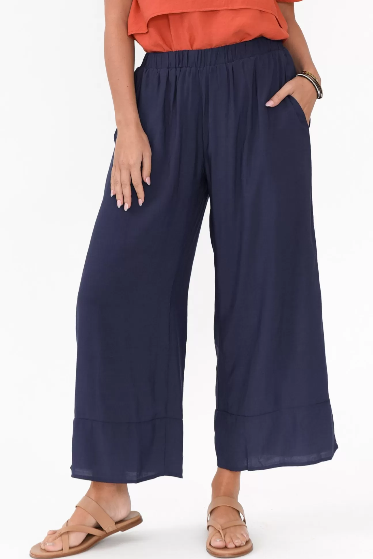 La Mode Samira Navy Cotton Wide Leg Pant Clearance