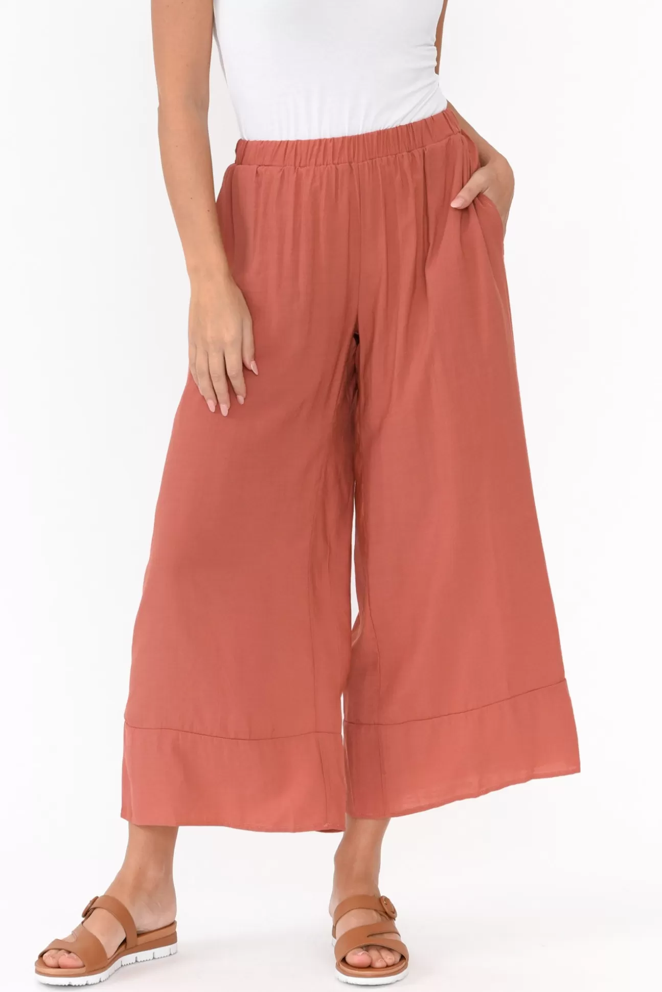 La Mode Samira Rust Cotton Wide Leg Pant Discount