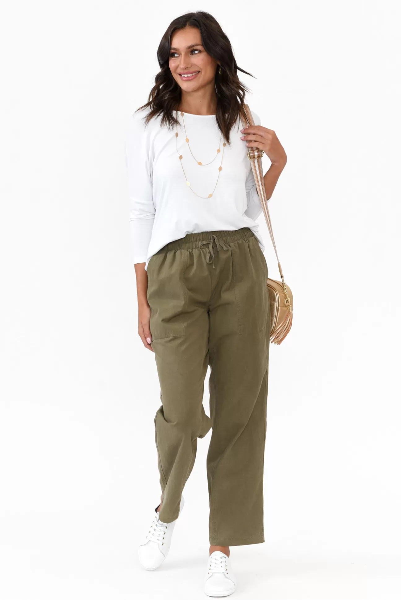 Betty Basics Santa Monica Khaki Pocket Pant Flash Sale